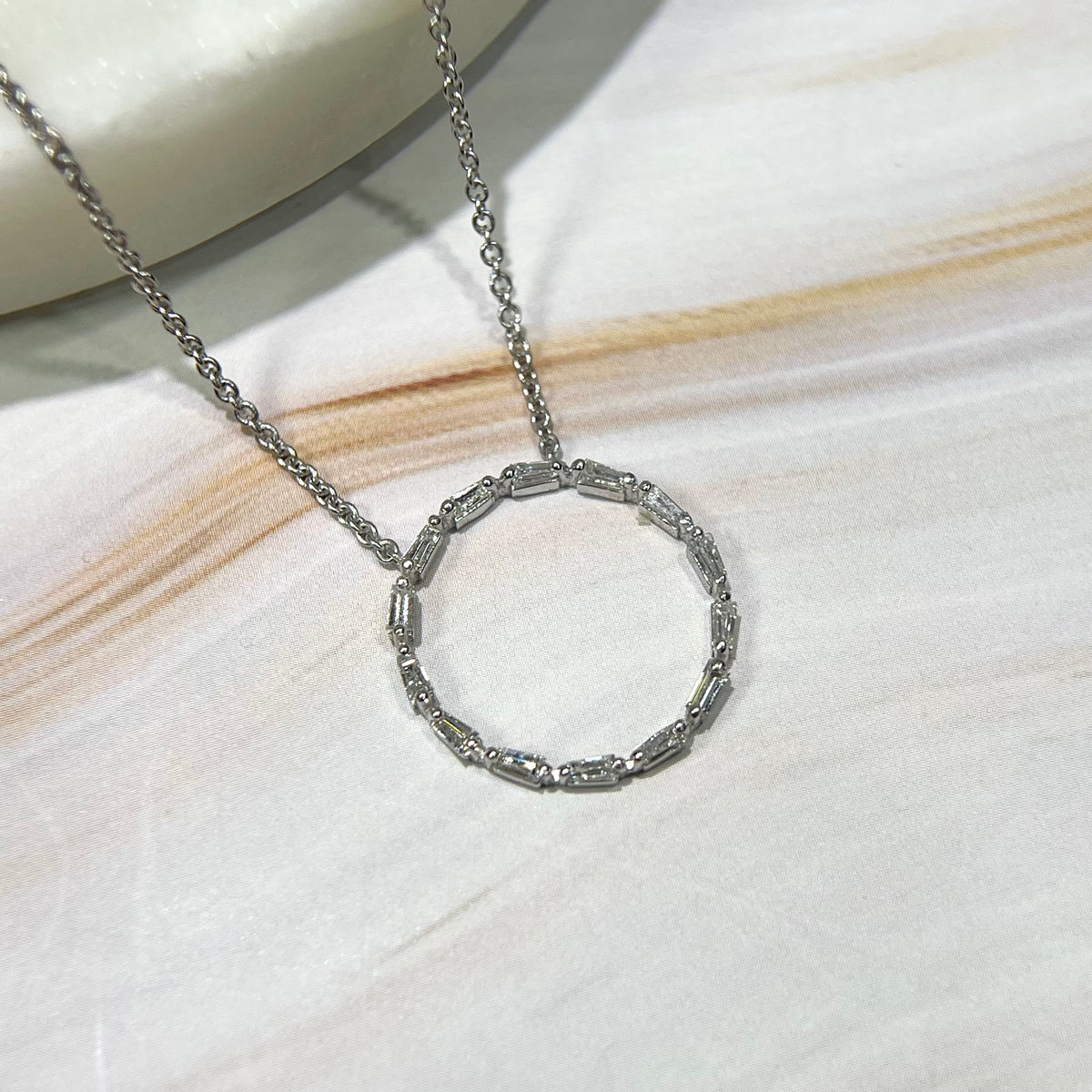 1.2mm Rolo Chain w/ Circle of Life Diamond Baguette Necklace 14K Solid Gold DFN009