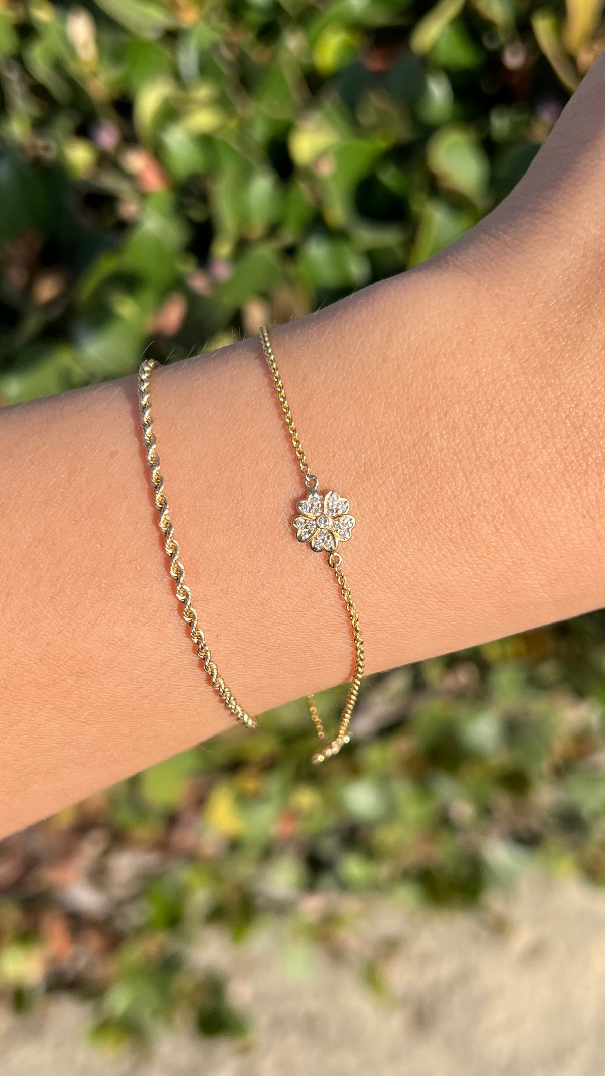 Triple Diamond Floral Charm Bracelet 14K Solid Gold DFB002