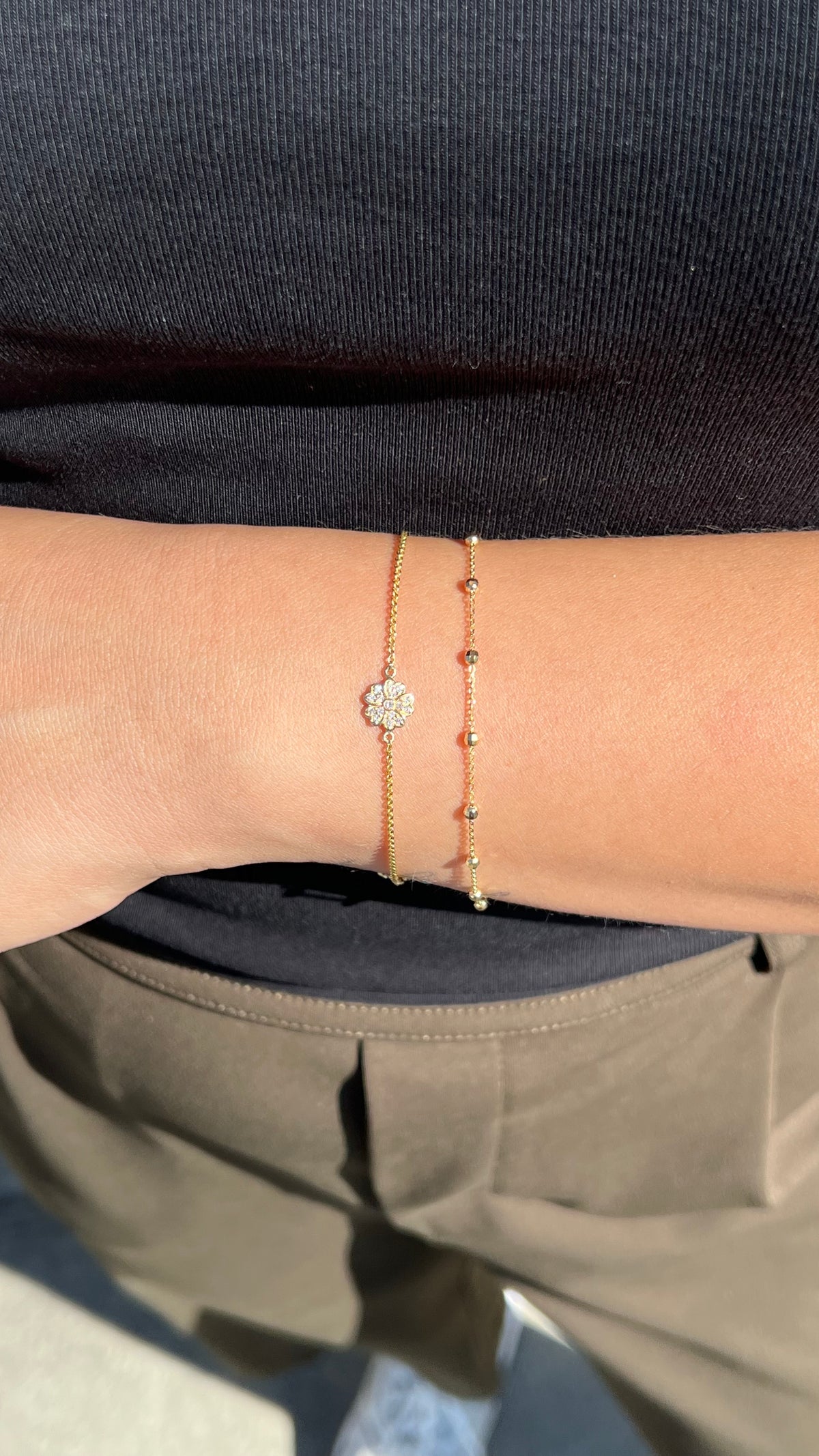 Triple Diamond Floral Charm Bracelet 14K Solid Gold DFB002