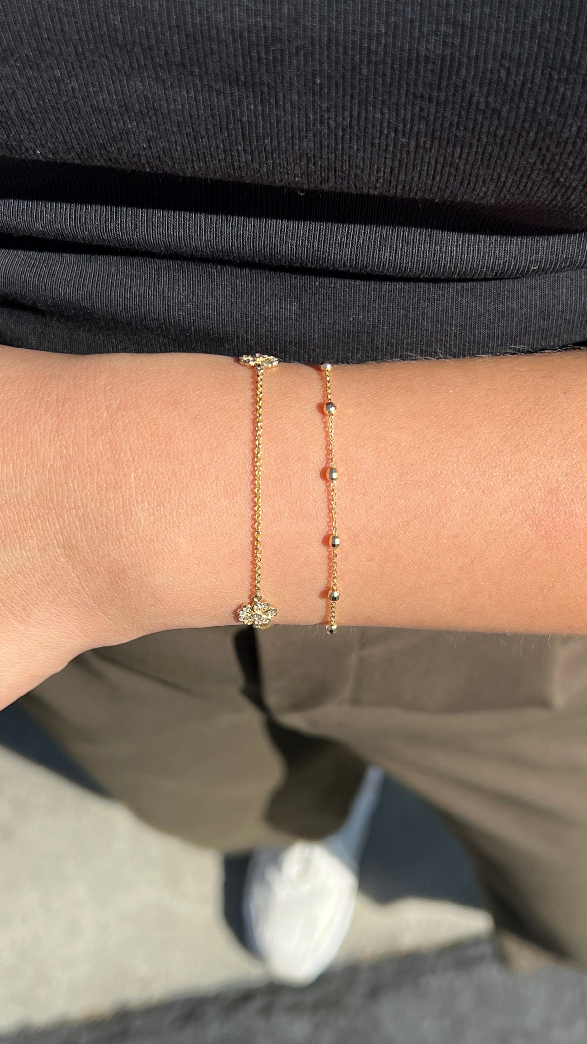 Triple Diamond Floral Charm Bracelet 14K Solid Gold DFB002