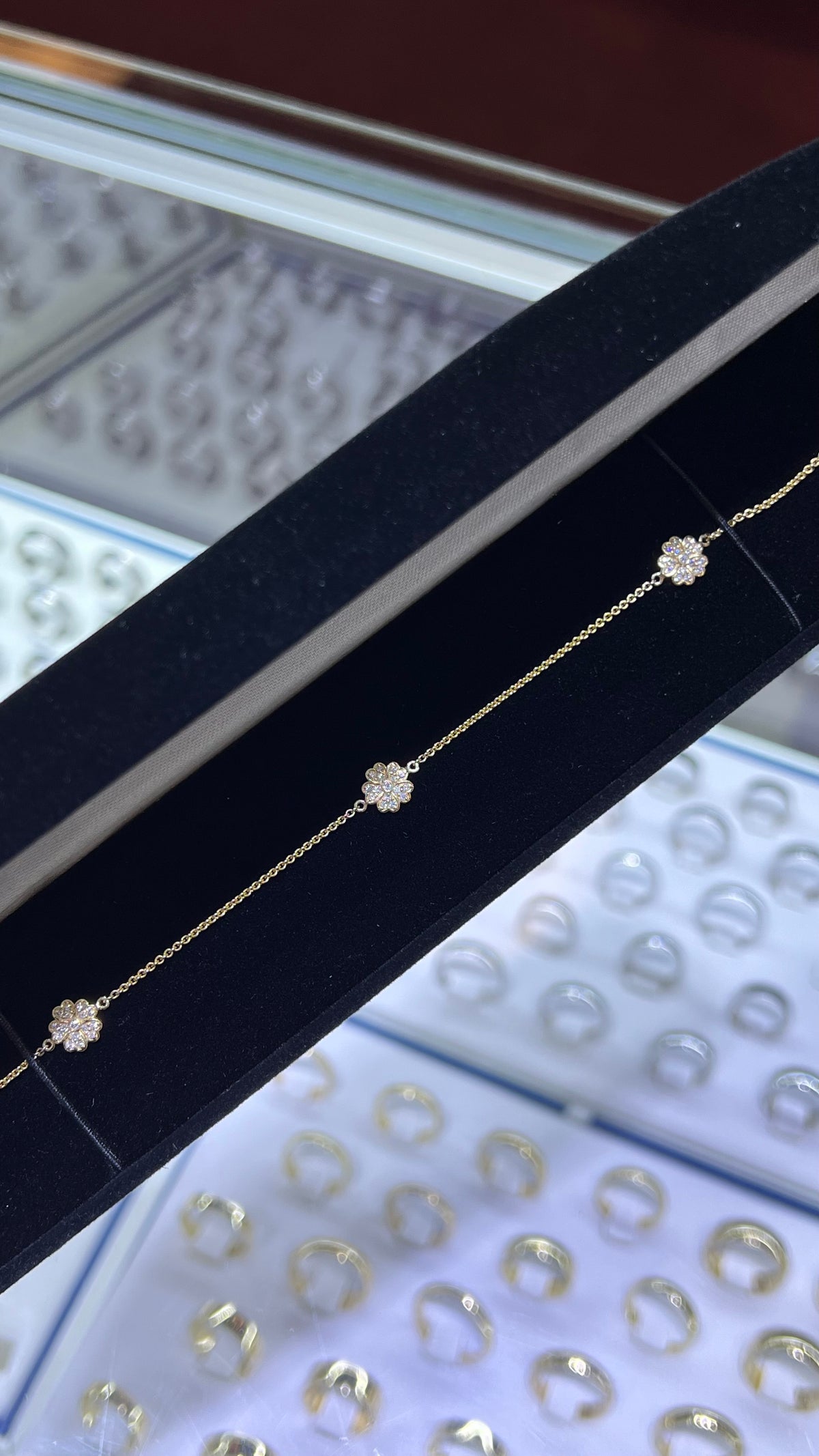 Triple Diamond Floral Charm Bracelet 14K Solid Gold DFB002