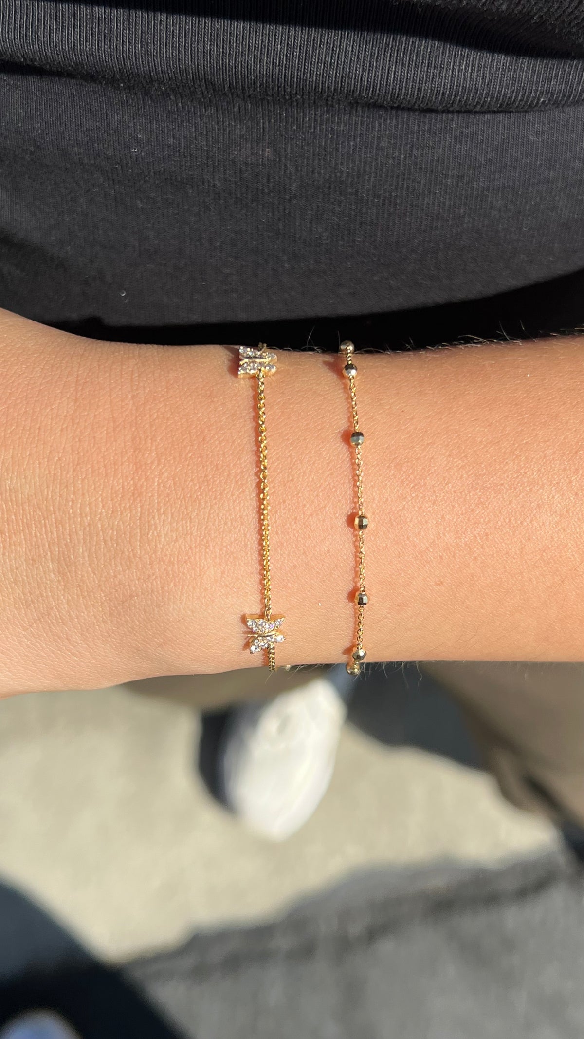 Quadruple Diamond Butterfly Charm Bracelet 14K Solid Gold DFB003