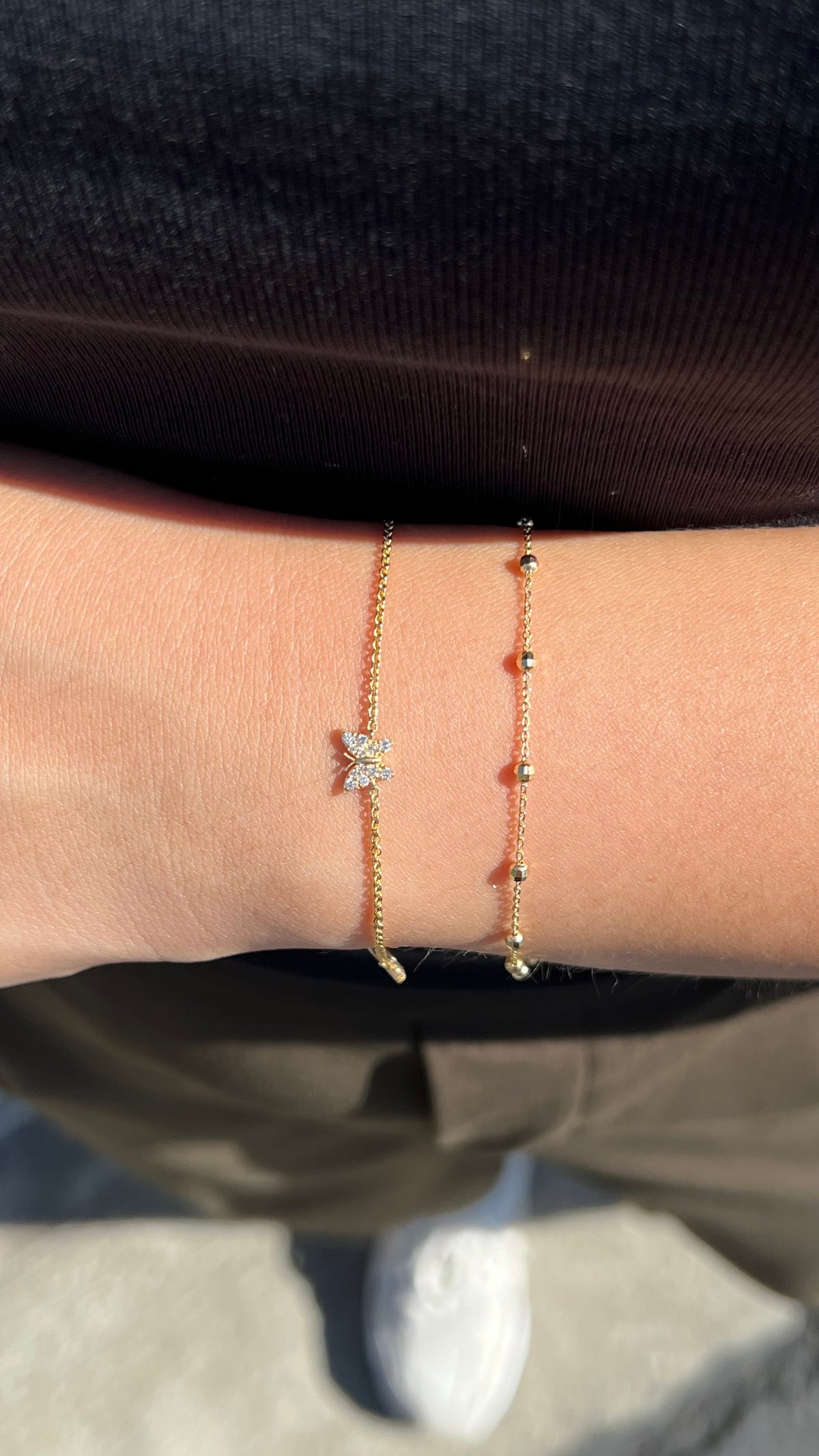 Quadruple Diamond Butterfly Charm Bracelet 14K Solid Gold DFB003