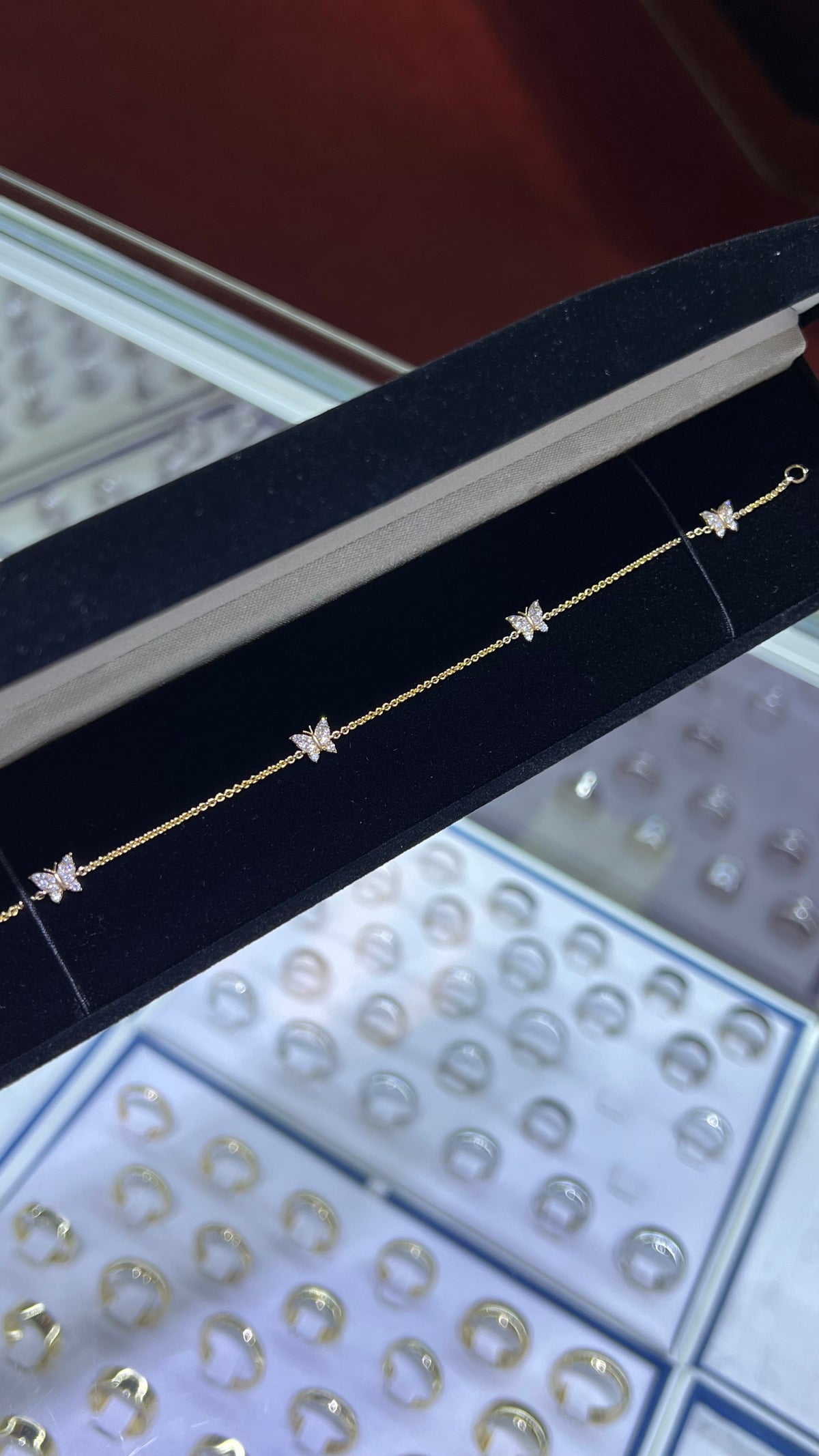 Quadruple Diamond Butterfly Charm Bracelet 14K Solid Gold DFB003