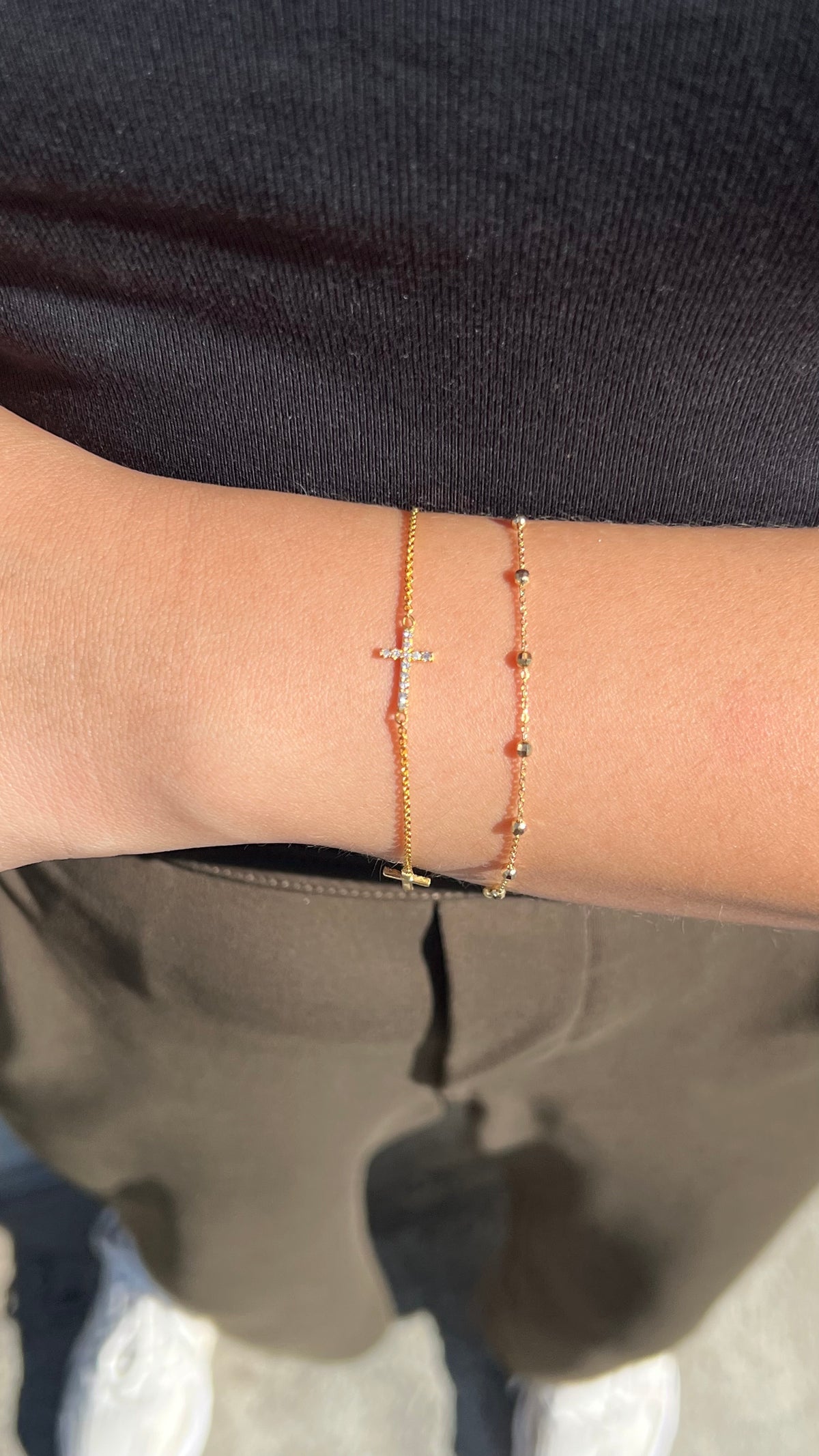 Triple Diamond Cross Charm Bracelet 14K Solid Gold DFB004