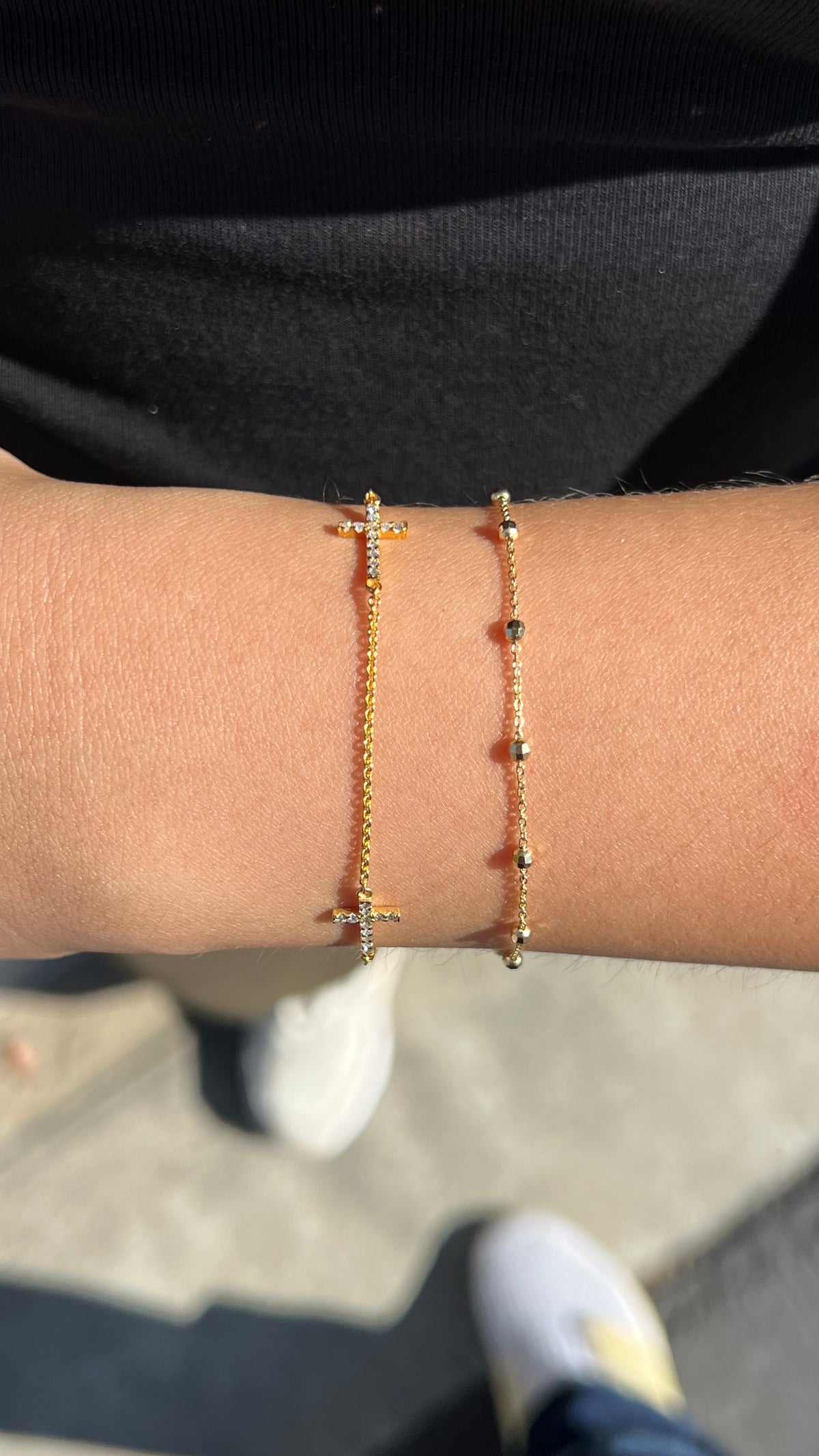 Triple Diamond Cross Charm Bracelet 14K Solid Gold DFB004