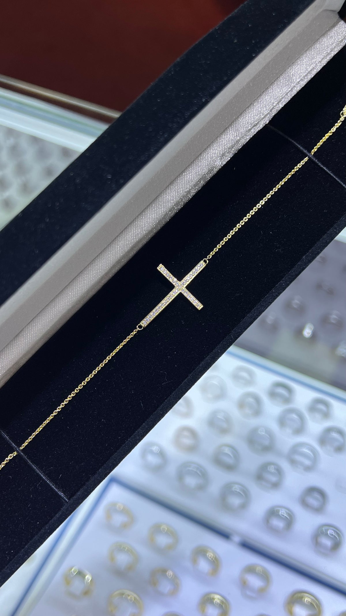 Larger Single Diamond Cross Charm Bracelet 14K Solid Gold DFB006