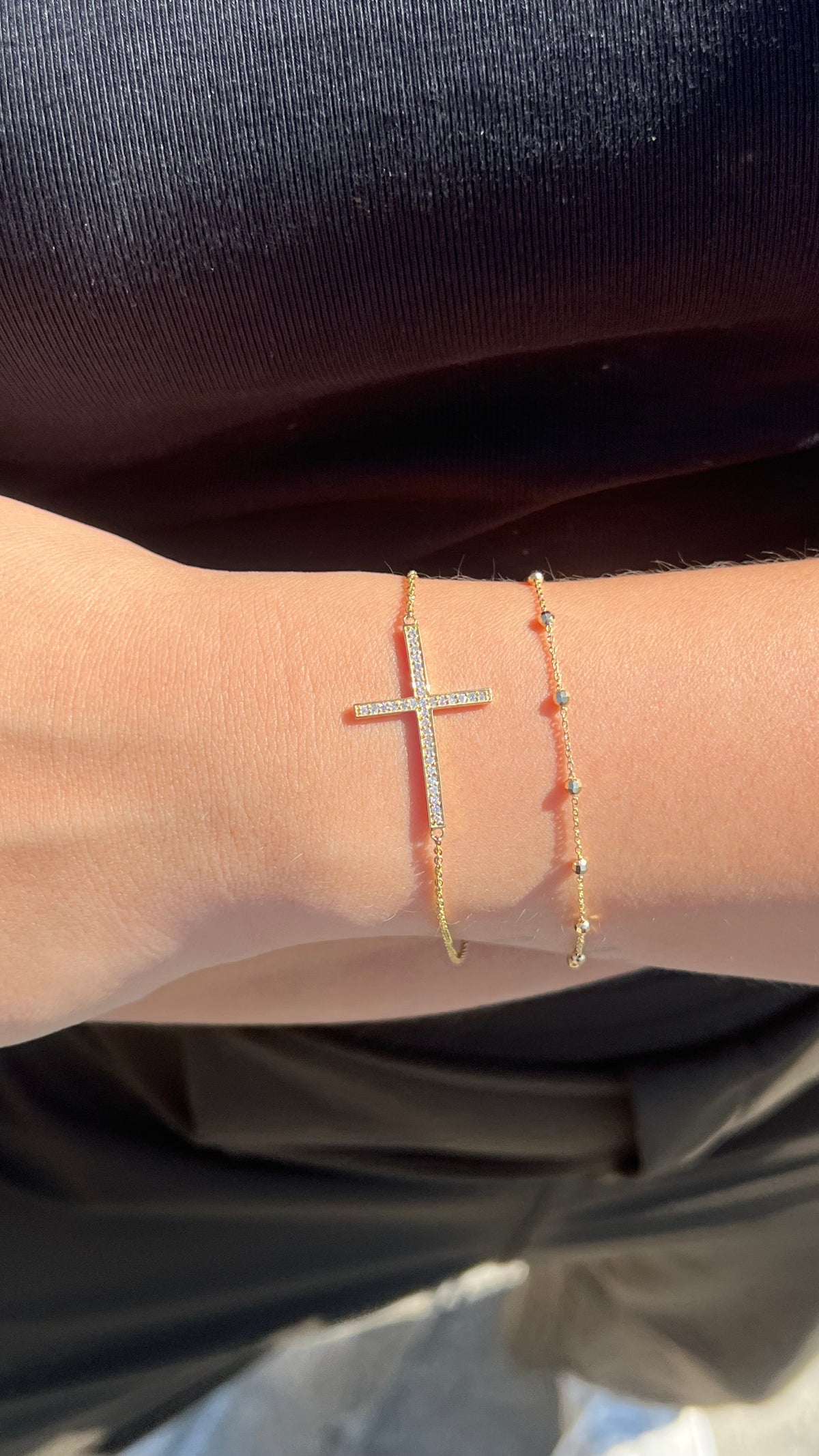 Larger Single Diamond Cross Charm Bracelet 14K Solid Gold DFB006