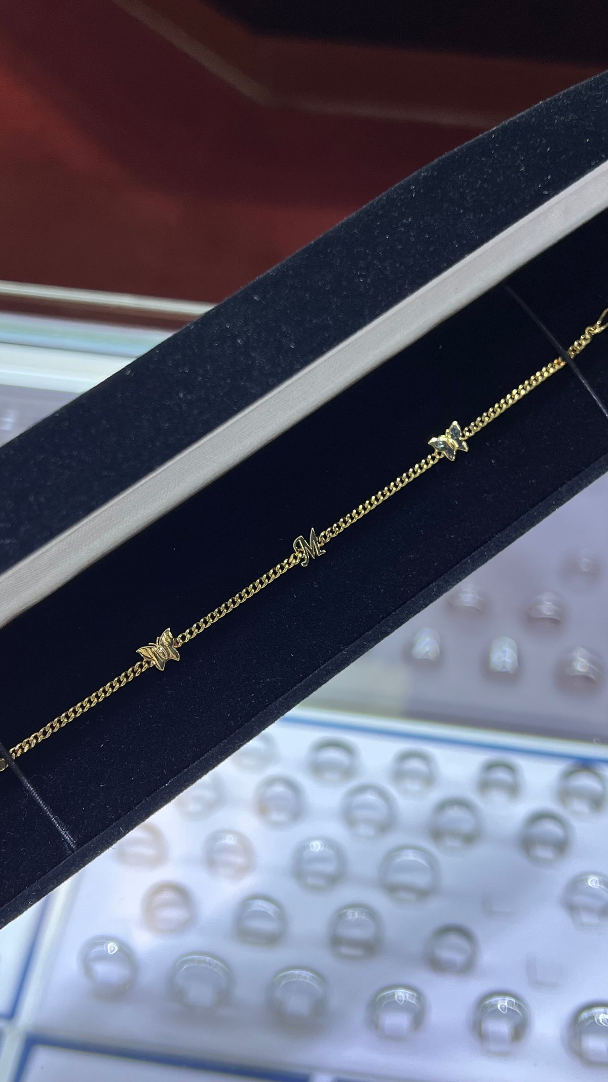 Custom Initial Double Butterfly Charm Bracelet 14K Solid Gold DFB007