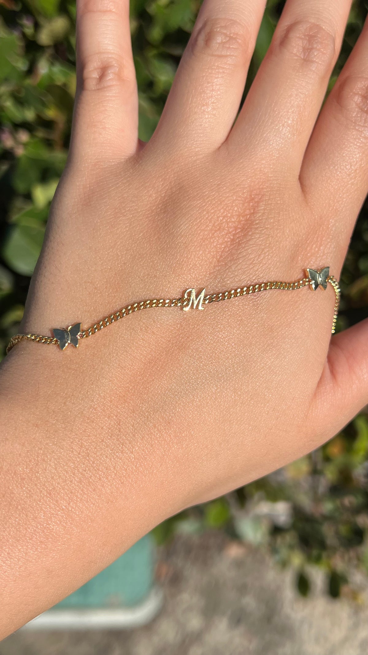 Custom Initial Double Butterfly Charm Bracelet 14K Solid Gold DFB007