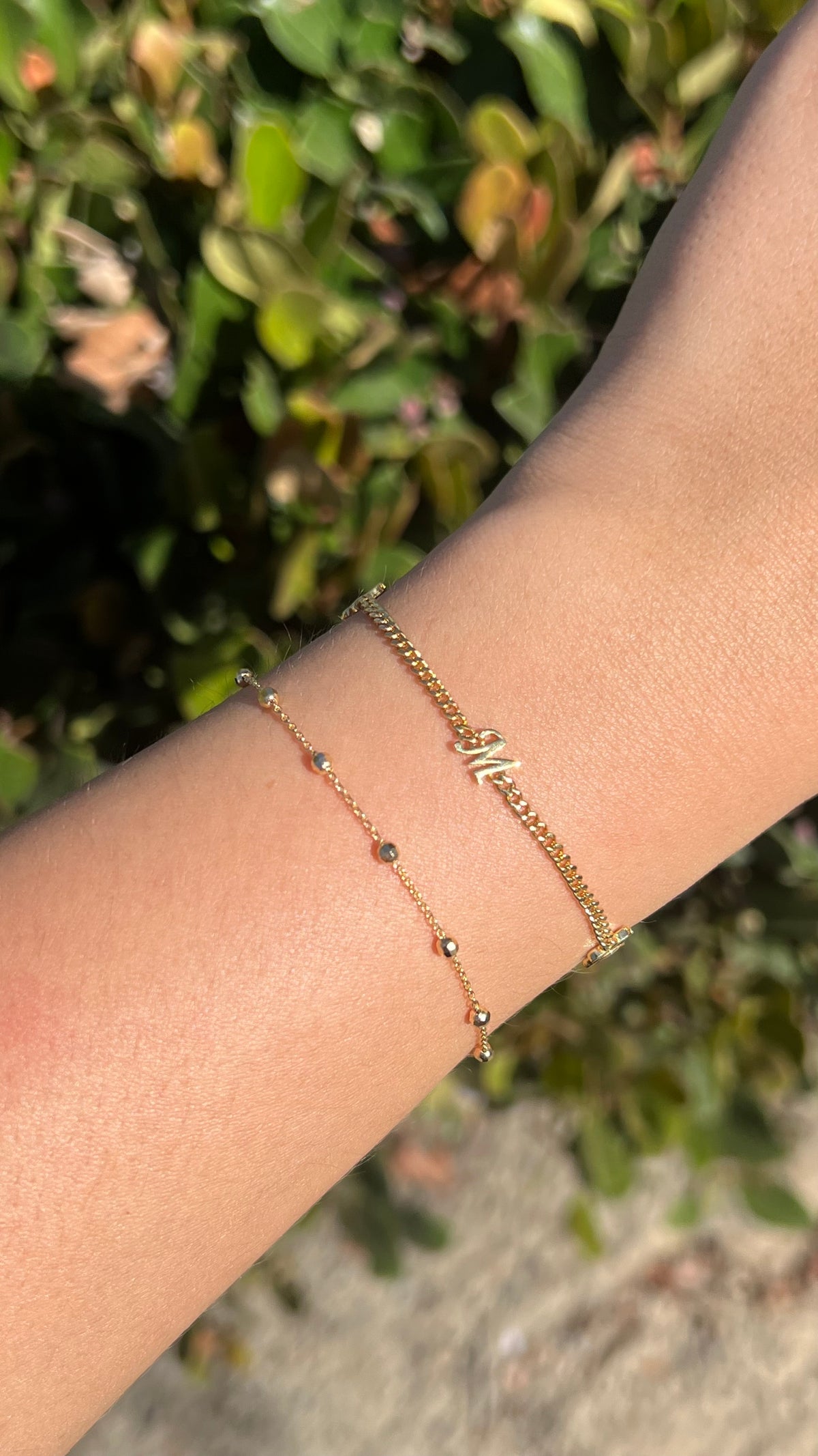 Custom Initial Double Butterfly Charm Bracelet 14K Solid Gold DFB007