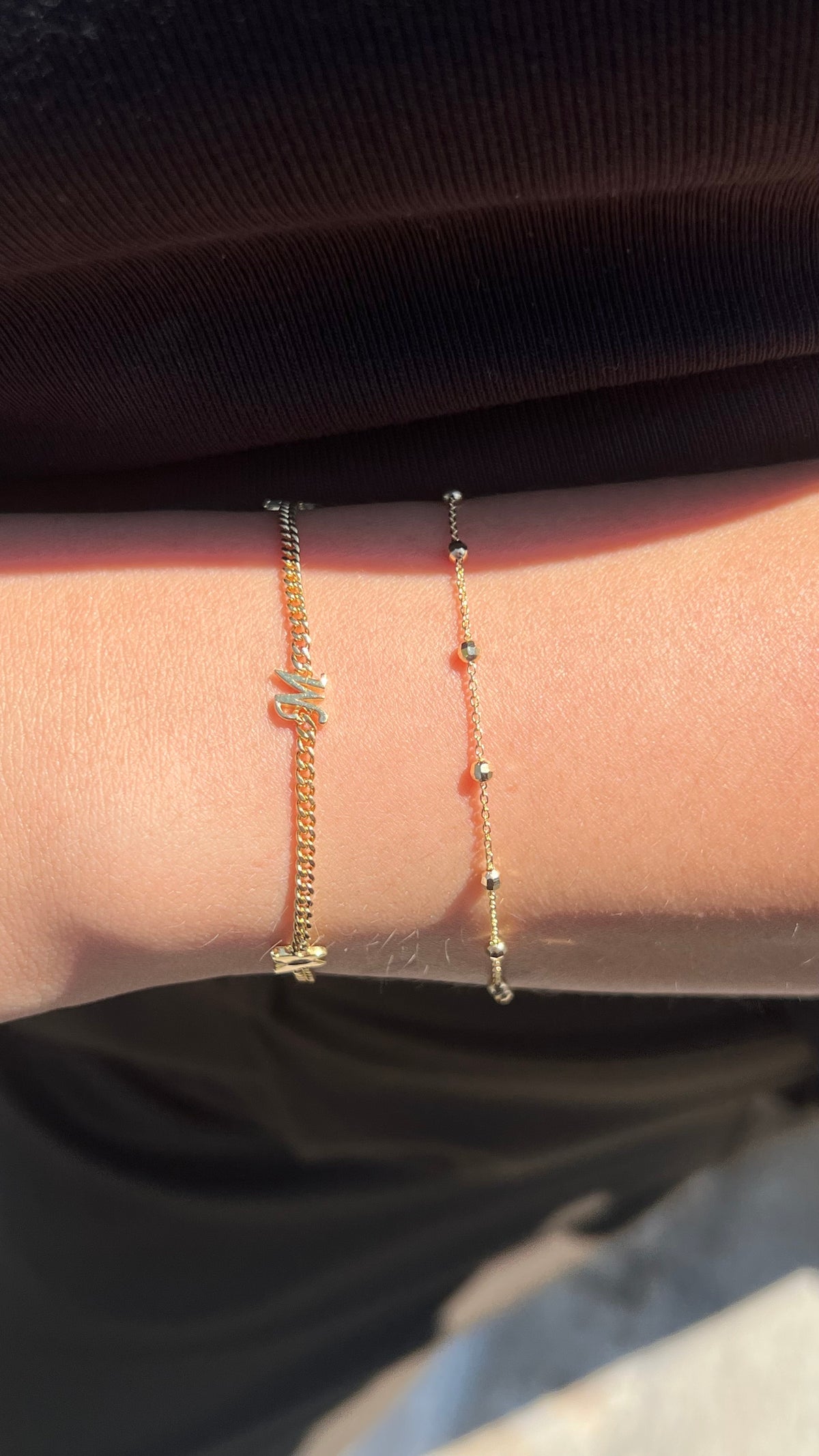 Custom Initial Double Butterfly Charm Bracelet 14K Solid Gold DFB007