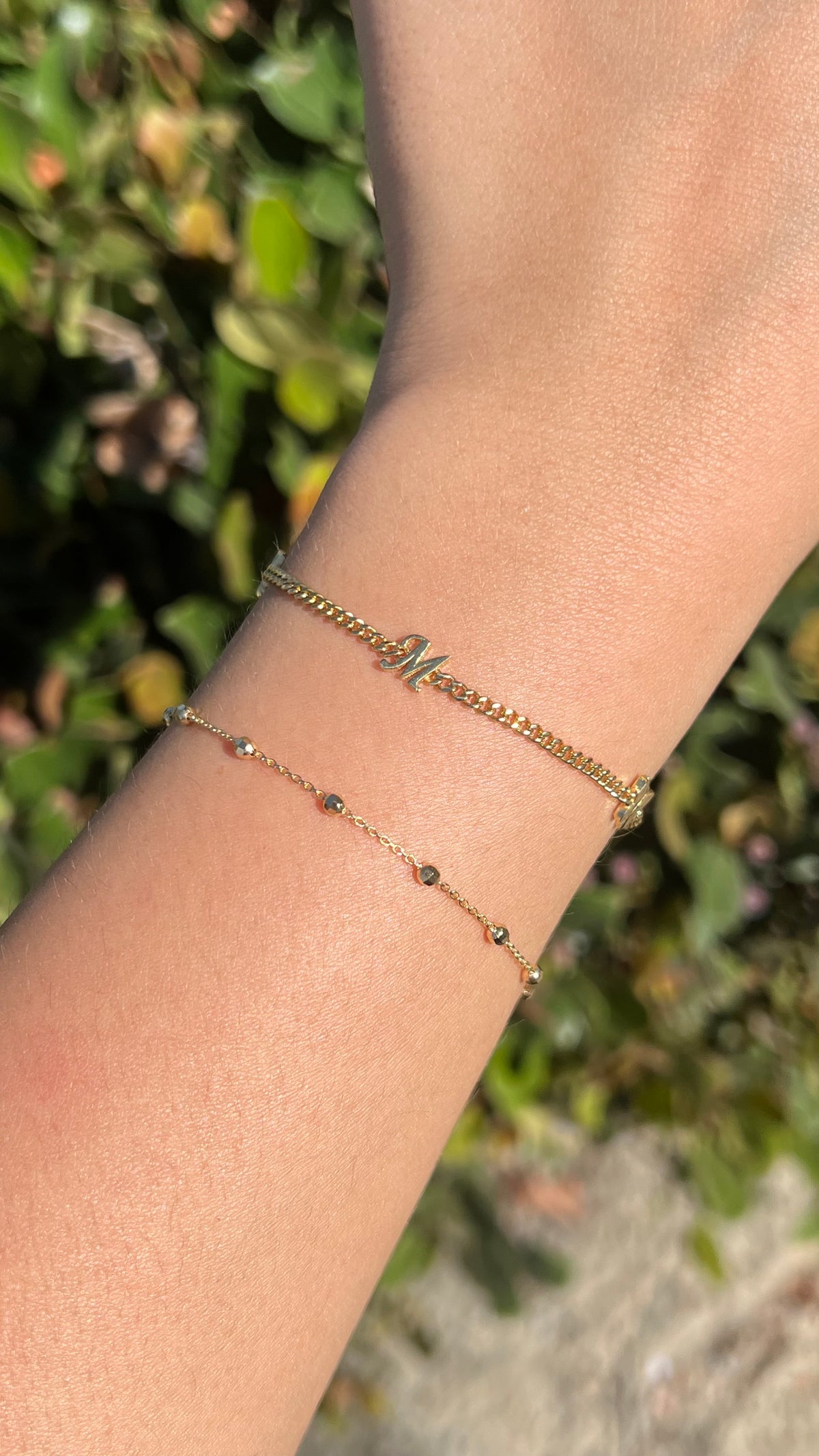 Custom Initial Double Butterfly Charm Bracelet 14K Solid Gold DFB007