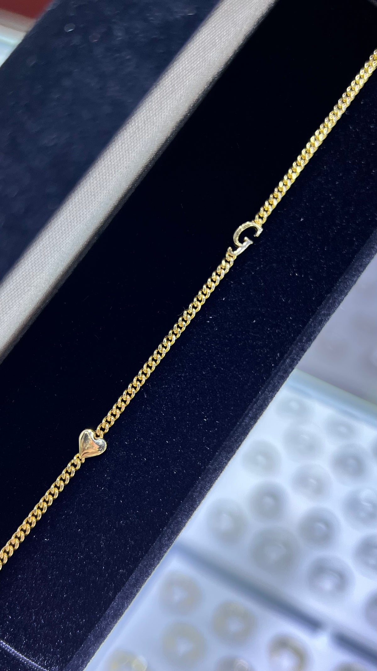 Custom Initial Heart Charm Bracelet 14K Solid Gold DFB009