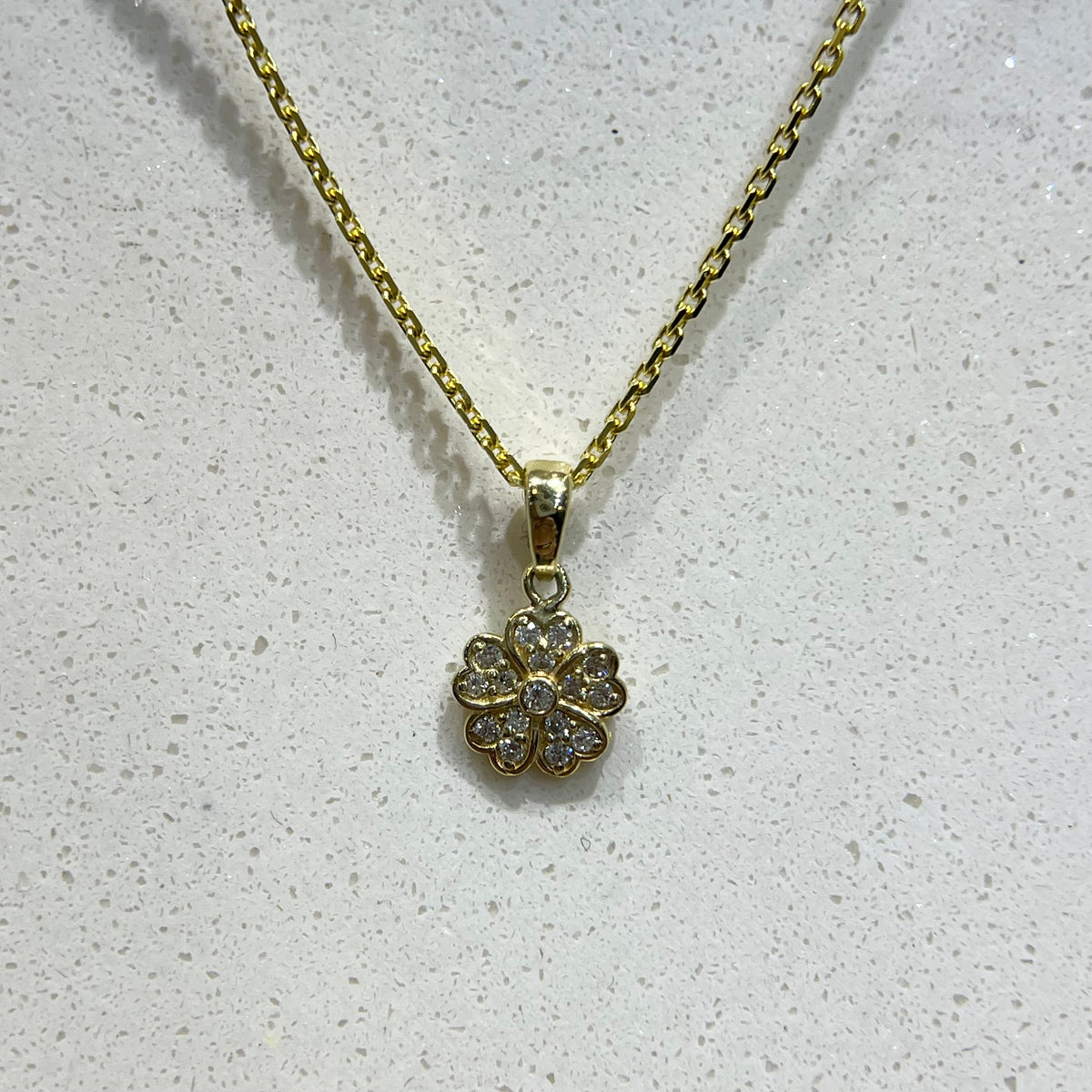 Diamond Pave Flower Petal Pendant 14K Gold DPEN065