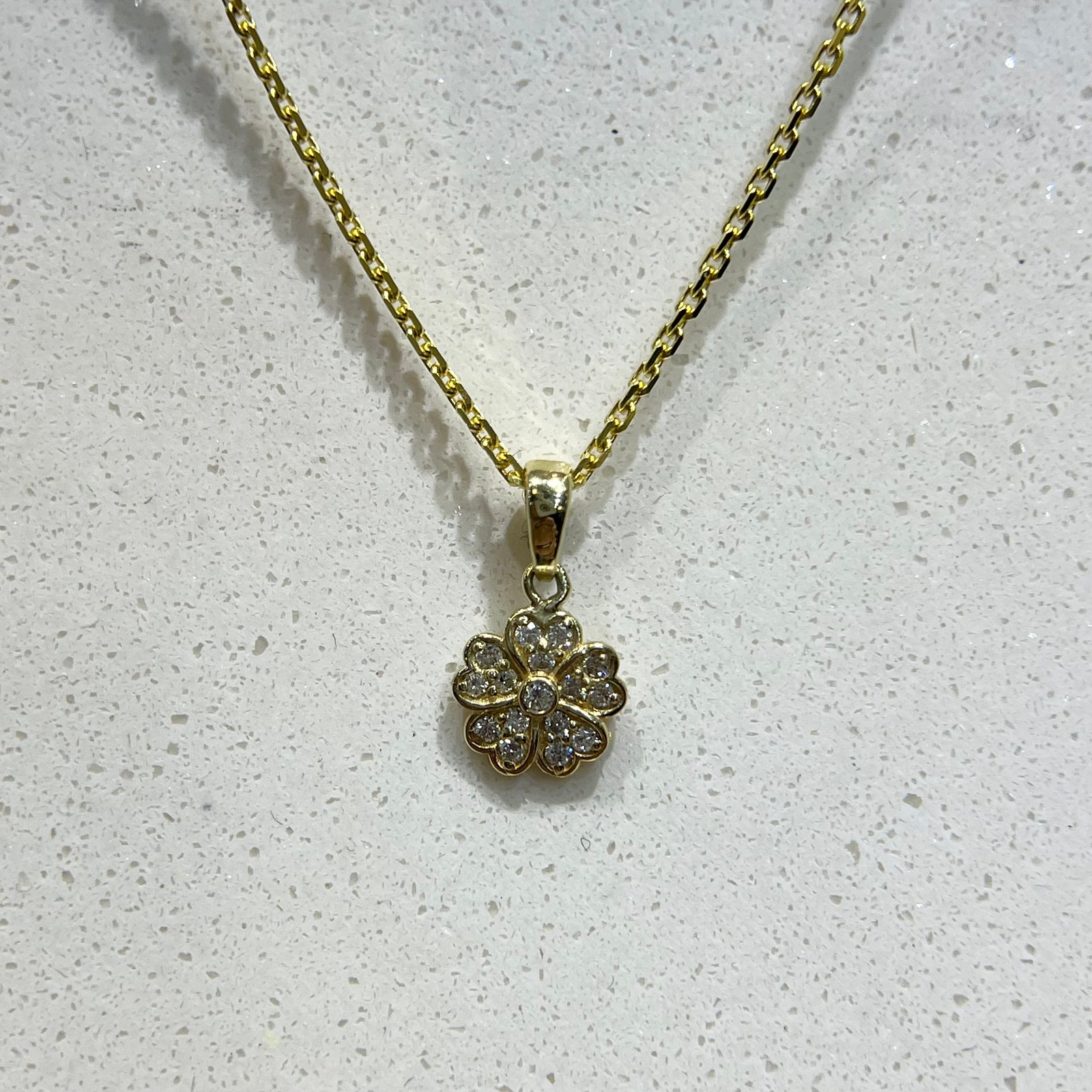 Diamond Pave Flower Petal Pendant 14K Gold DPEN065