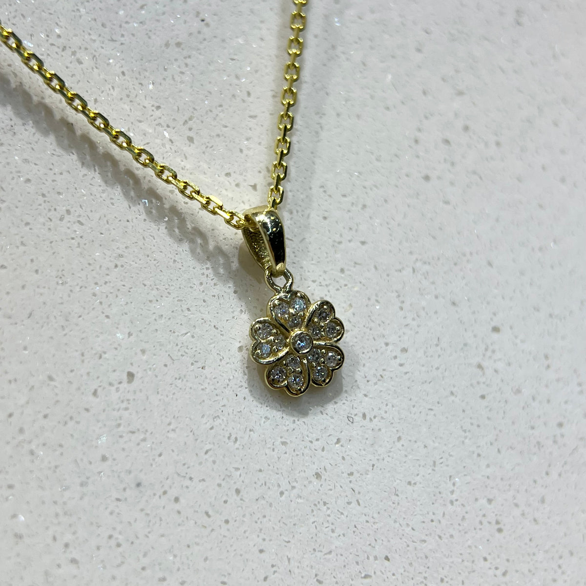 Diamond Pave Flower Petal Pendant 14K Gold DPEN065