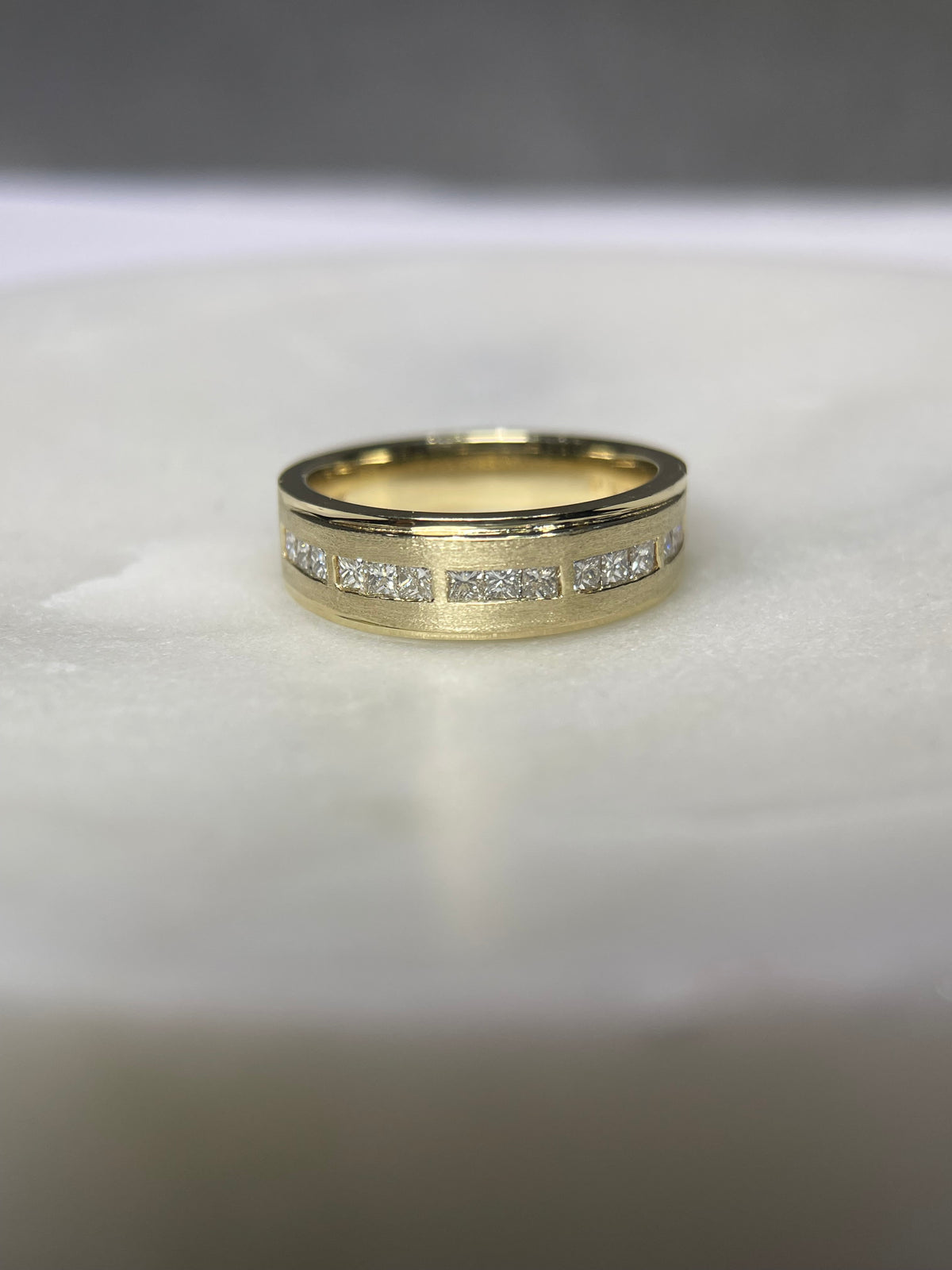 Men&#39;s 0.78ct Spaced Princess Cut Diamond Wedding Ring 14K Gold MR007