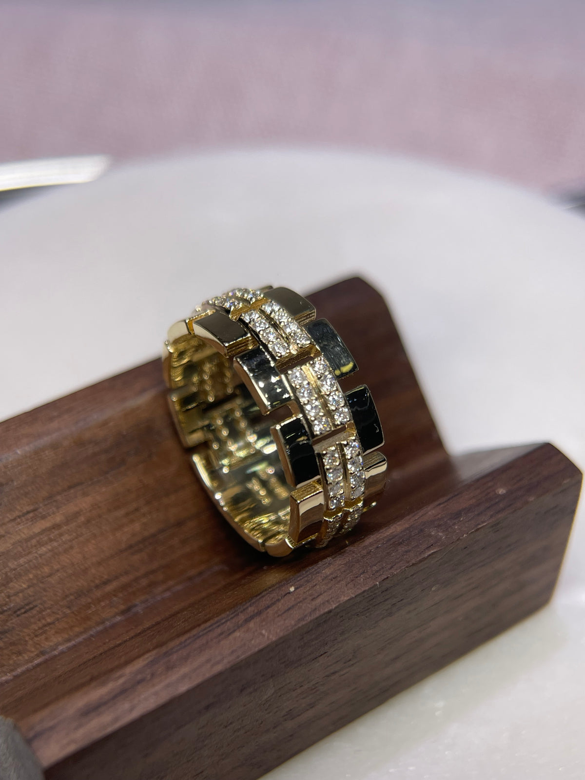 0.80ct Polished Chain Link Full Diamond Wedding Band 14K Gold MR028