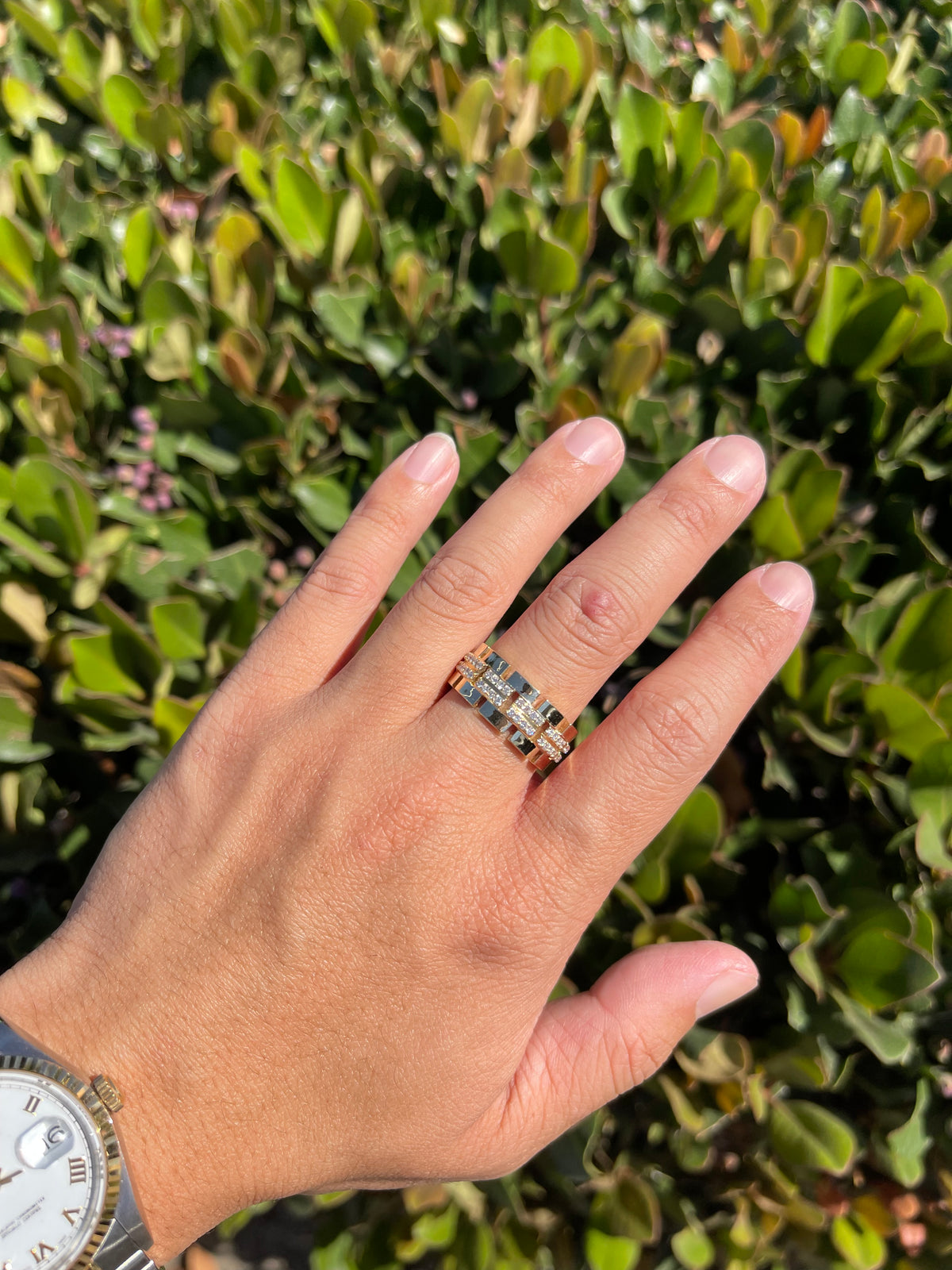 0.80ct Polished Chain Link Full Diamond Wedding Band 14K Gold MR028