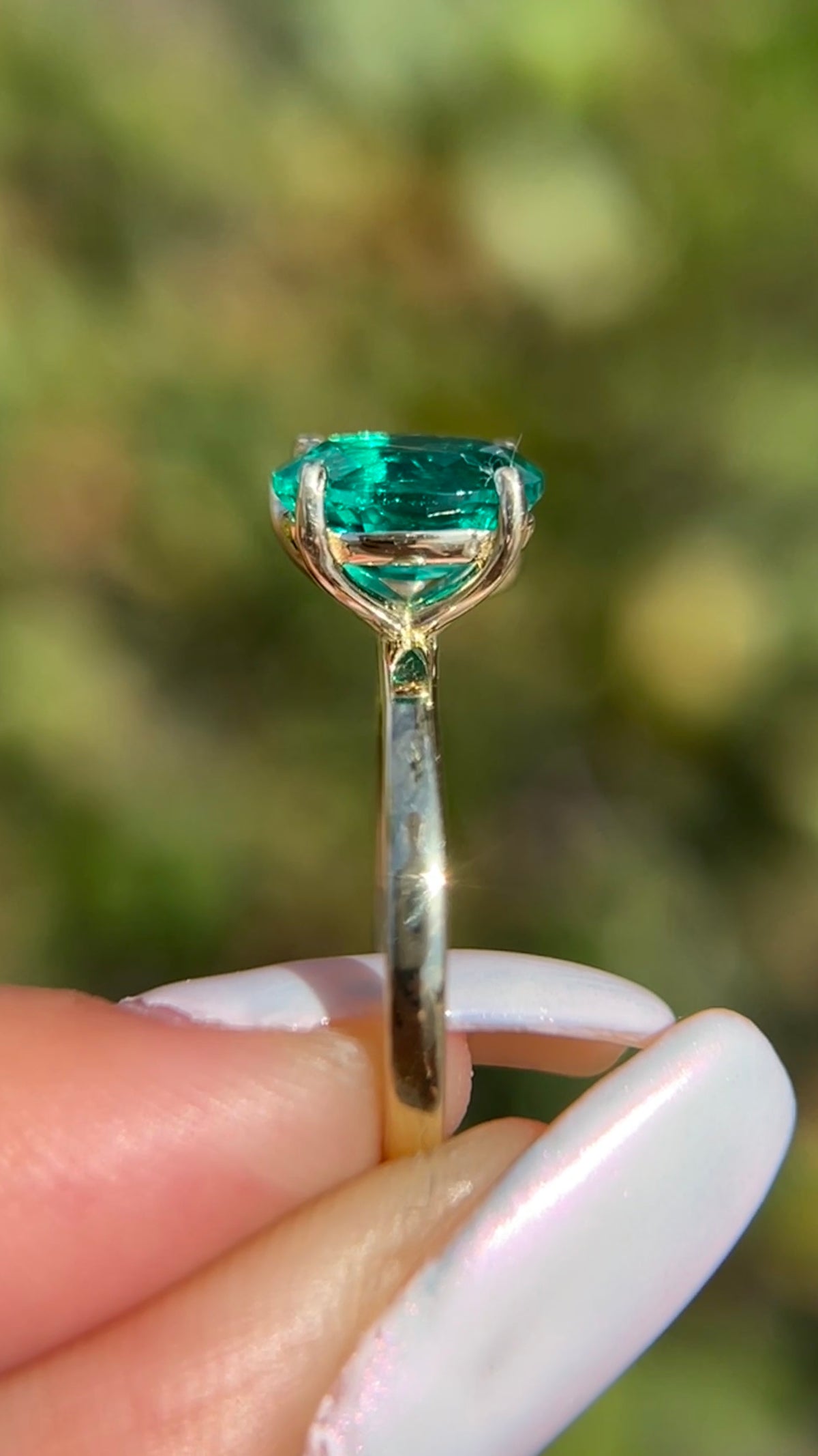 Toi Et Moi 1.56ct E-VS1 Pear Cut Lab Grown Diamond 1.75ct Oval Chatham Lab Emerald Engagement Ring 14K