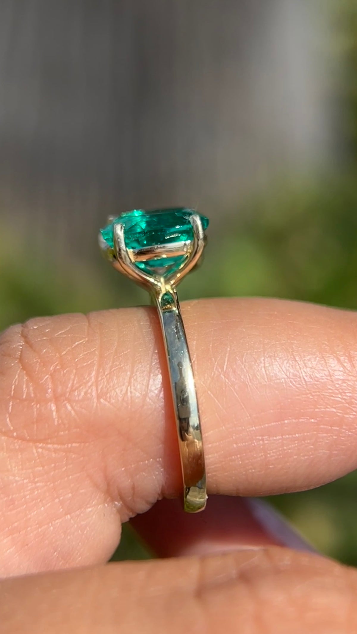 Toi Et Moi 1.56ct E-VS1 Pear Cut Lab Grown Diamond 1.75ct Oval Chatham Lab Emerald Engagement Ring 14K