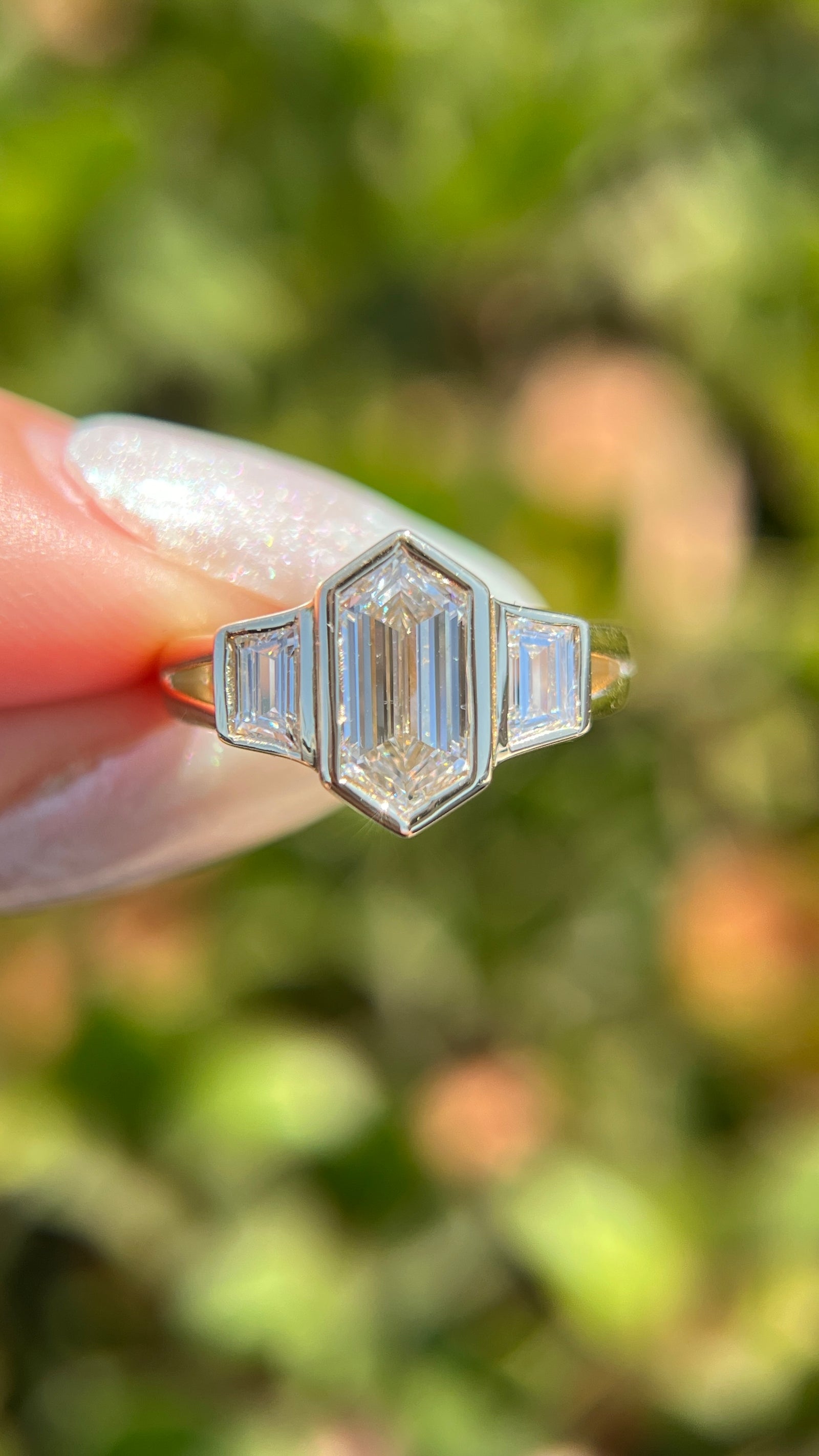 Hailey 1.57ct E-VVS2 Hexagon Cut Lab Grown Diamond Engagement Ring 14K Gold