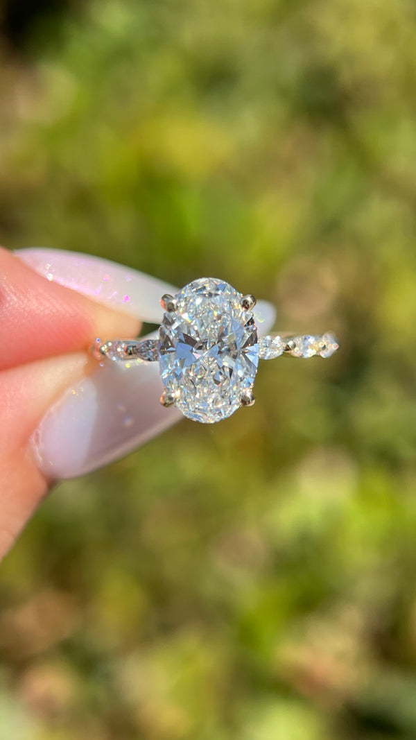 2.75ct Oval Lab Grown Diamond Ring Shared Marquise Band 14K Gold ...