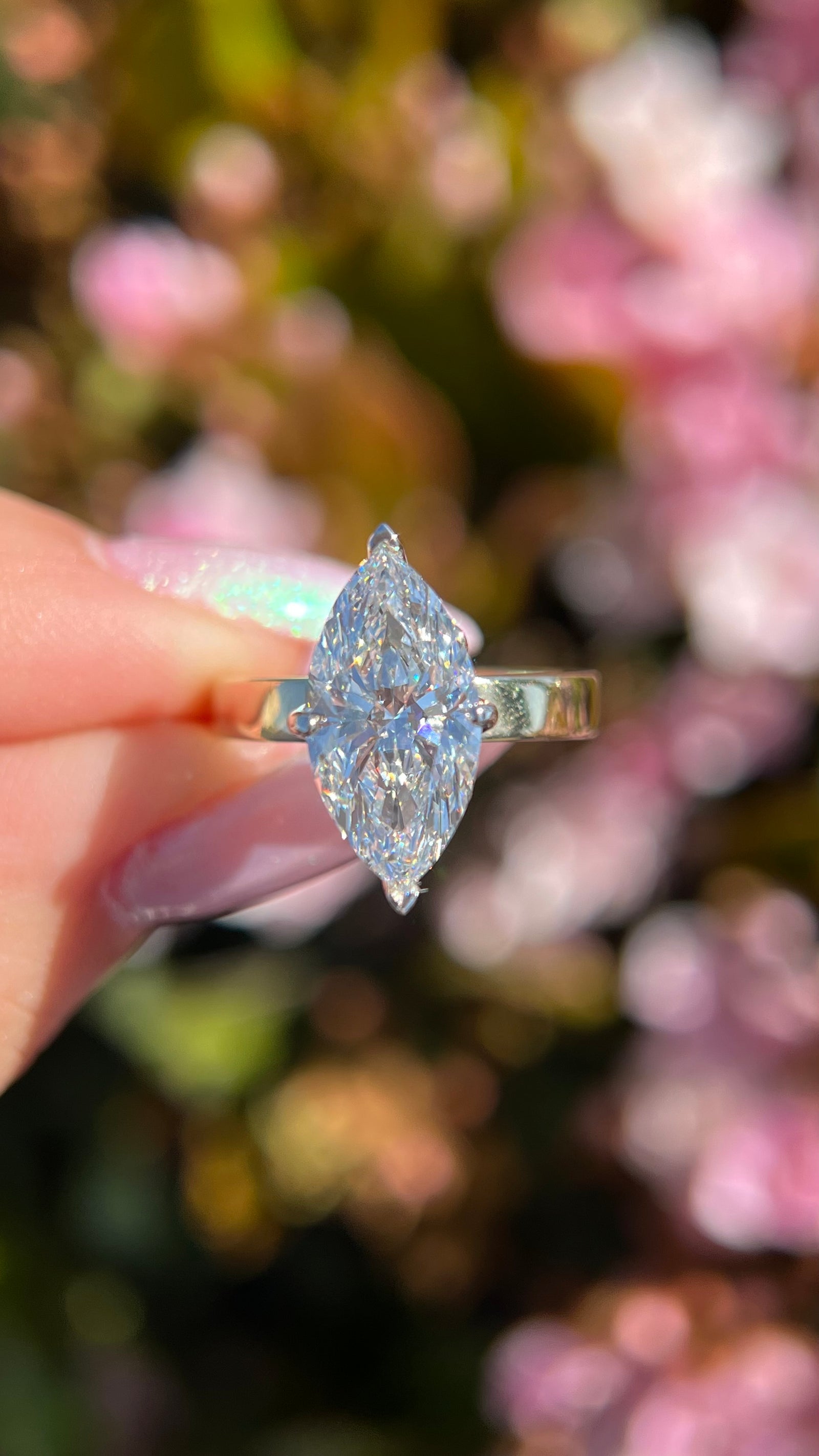 Andrea Tulip Prongs 3.72ct F-VS1 Marquise Cut Lab Grown Diamond Engagement Ring 14K Gold