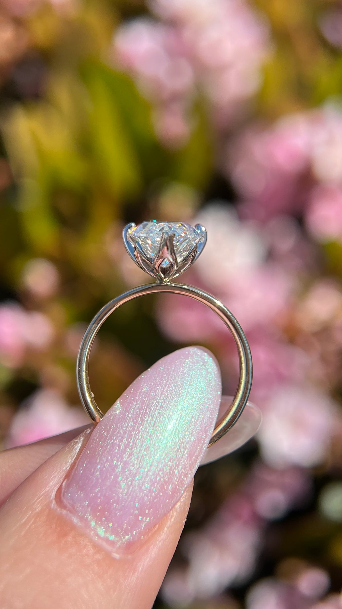 Andrea Tulip Prongs 3.72ct F-VS1 Marquise Cut Lab Grown Diamond Engagement Ring 14K Gold