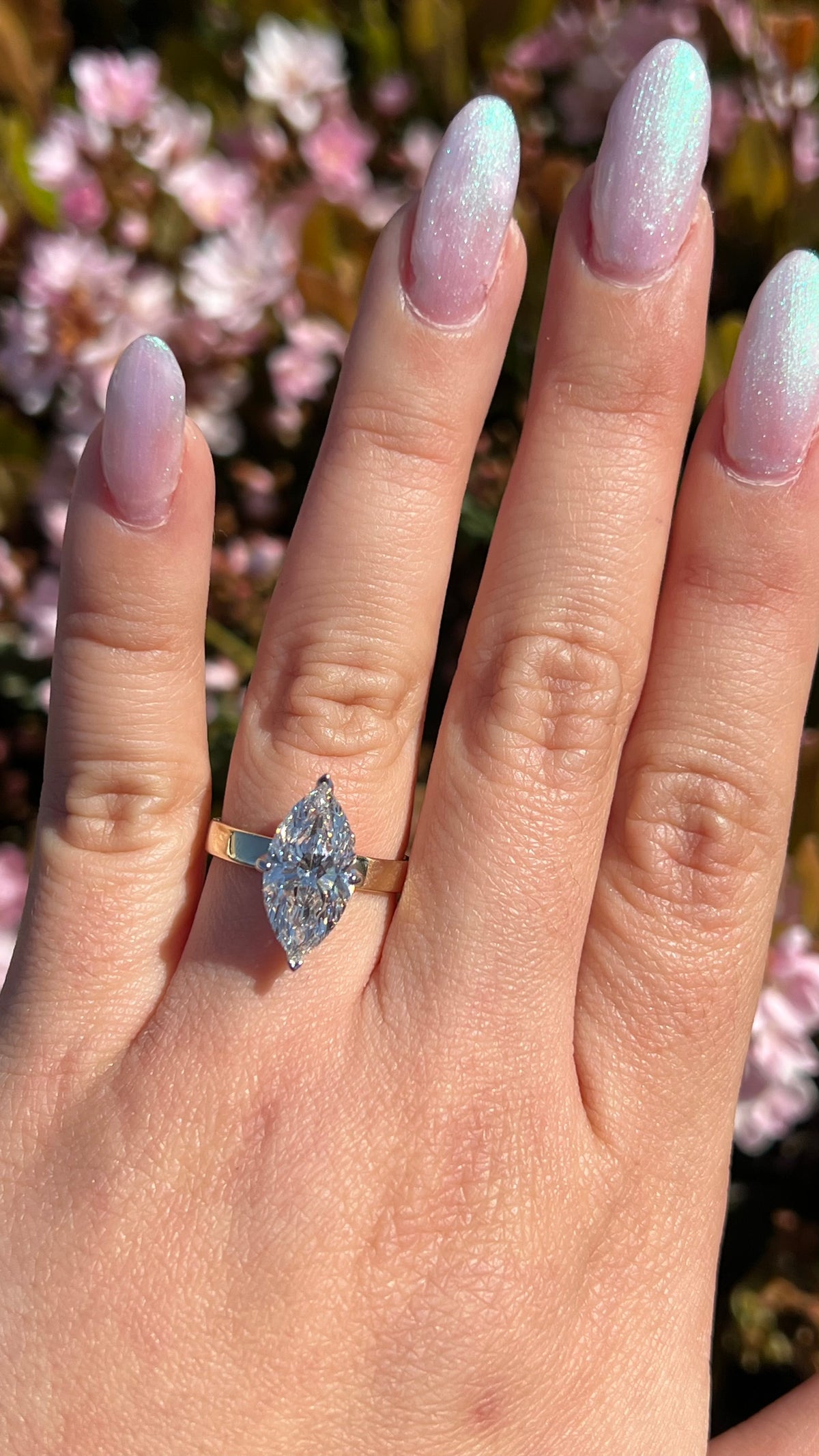 Andrea Tulip Prongs 3.72ct F-VS1 Marquise Cut Lab Grown Diamond Engagement Ring 14K Gold