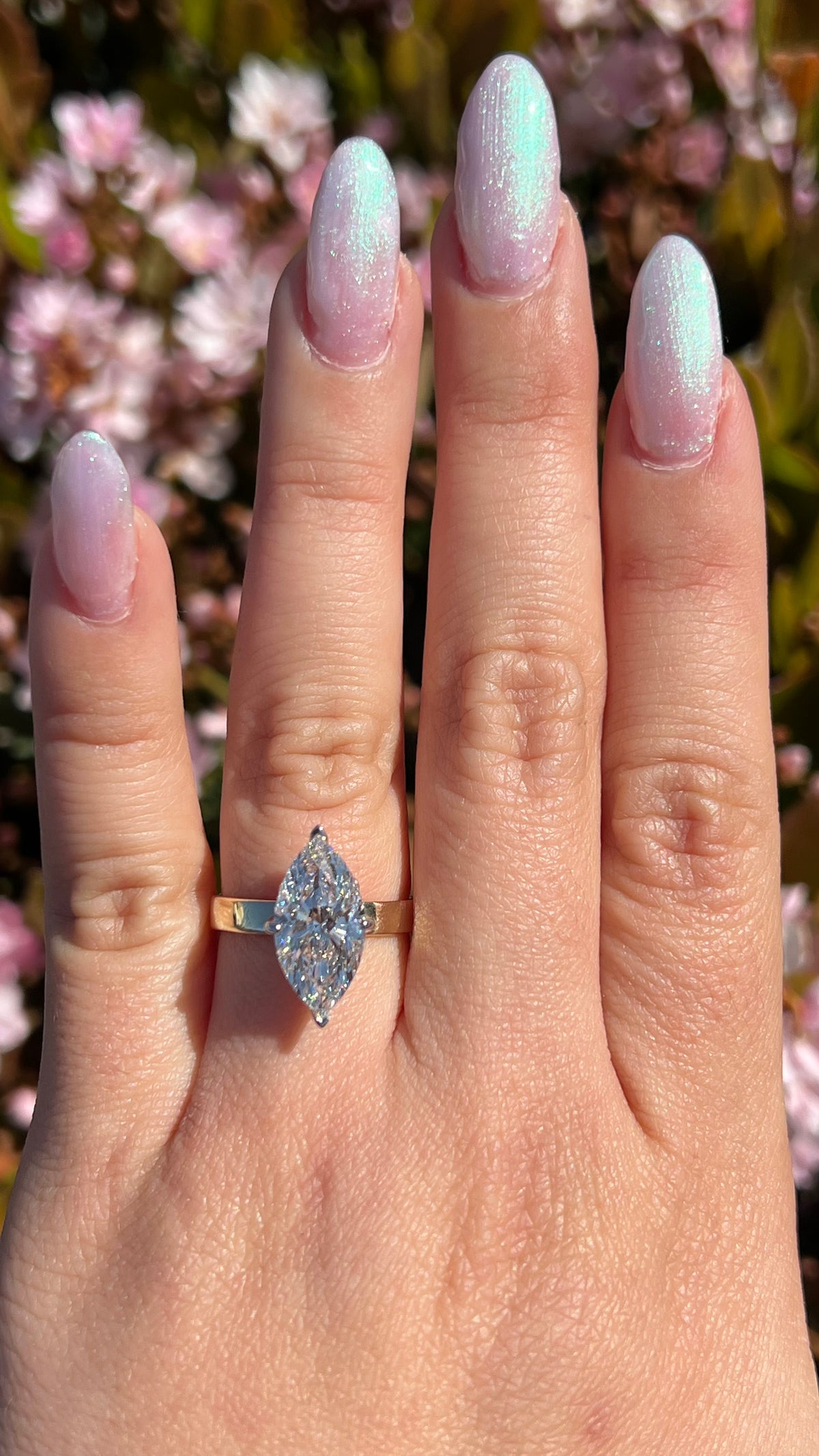 Andrea Tulip Prongs 3.72ct F-VS1 Marquise Cut Lab Grown Diamond Engagement Ring 14K Gold