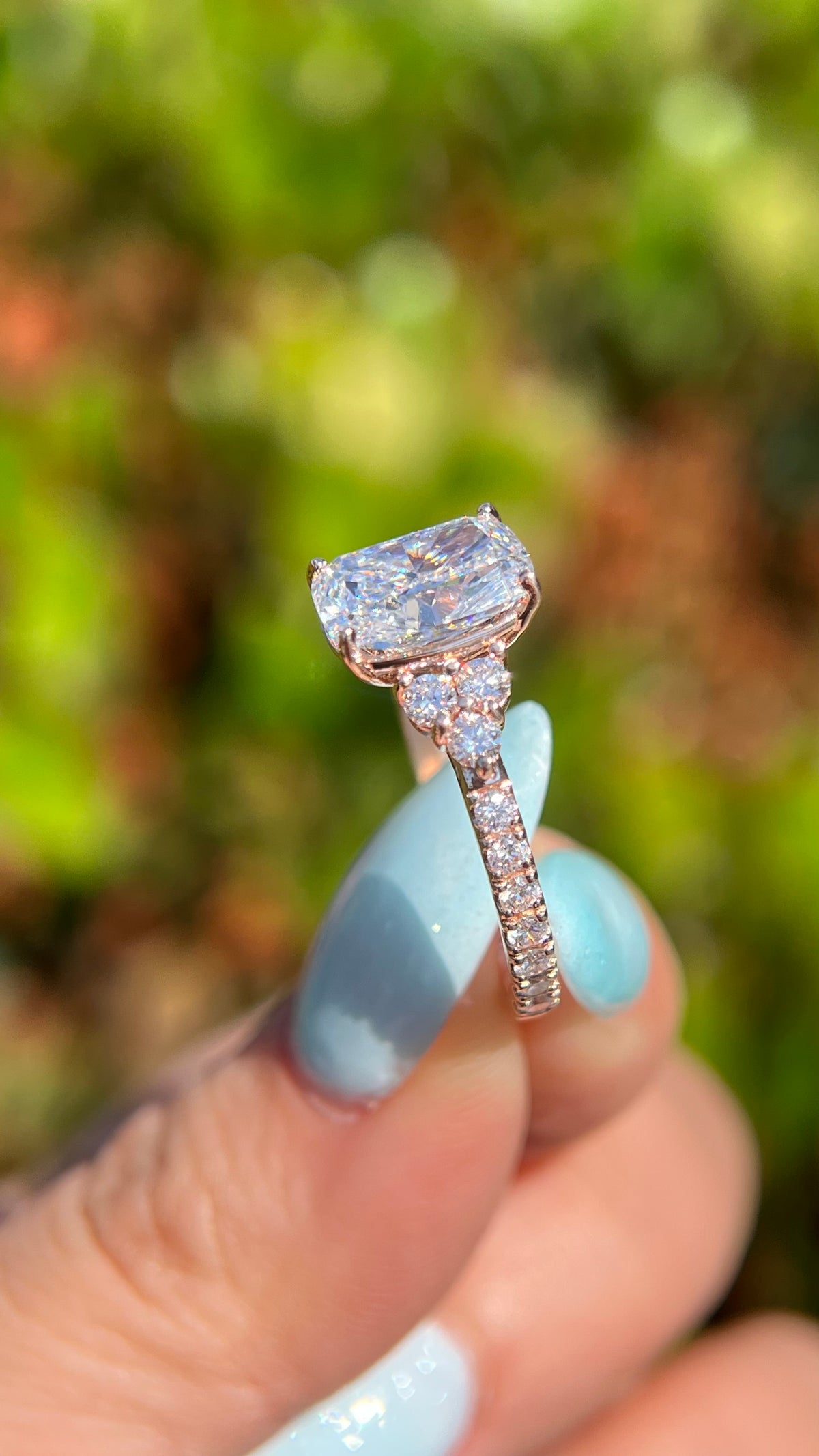 Rhea 3.09ct E-VS1 Elongated Cushion Lab Diamond Engagement Ring 14K Gold