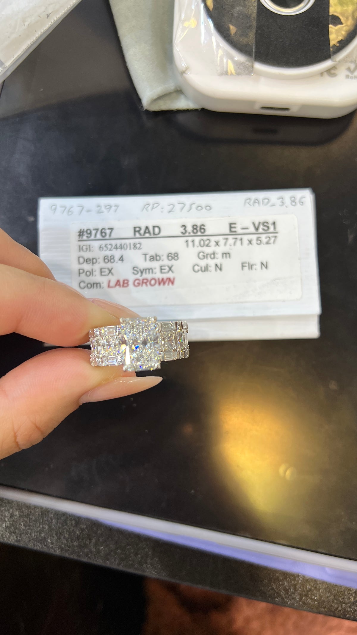 Debi 4.09ct E-VS1 Radiant Cut Lab Grown Diamond Engagement Ring 14K Gold