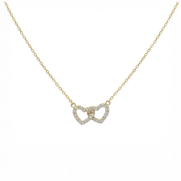 0.8mm Cable Chain w/ Interlocking Diamond Hearts Necklace 14K Solid Go ...