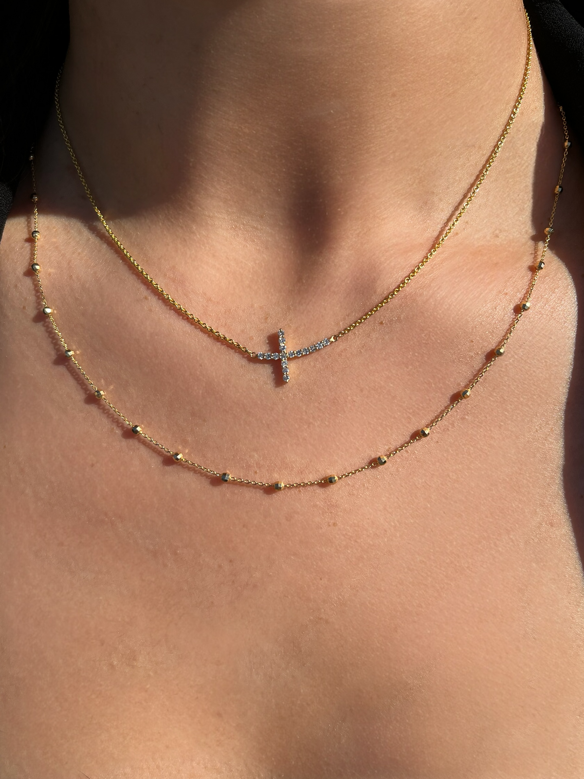 1.3mm Rolo Chain w/ Large Diamond Cross Necklace 14K Solid Gold DFN002