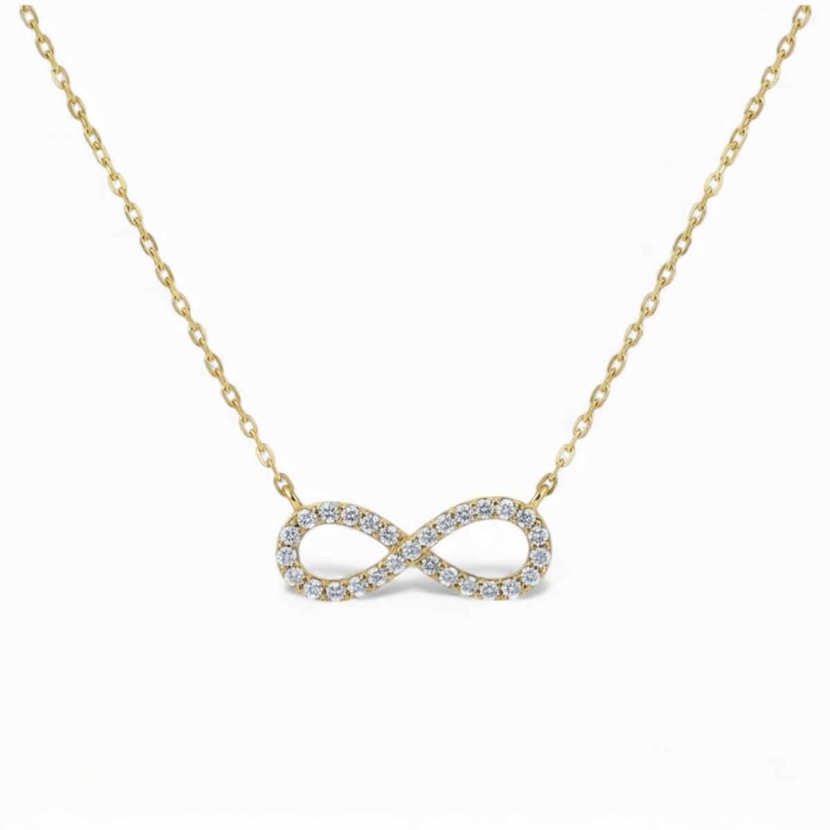 1.3mm Rolo Chain w/ Diamond Infinity Necklace 14K Solid Gold DFN003