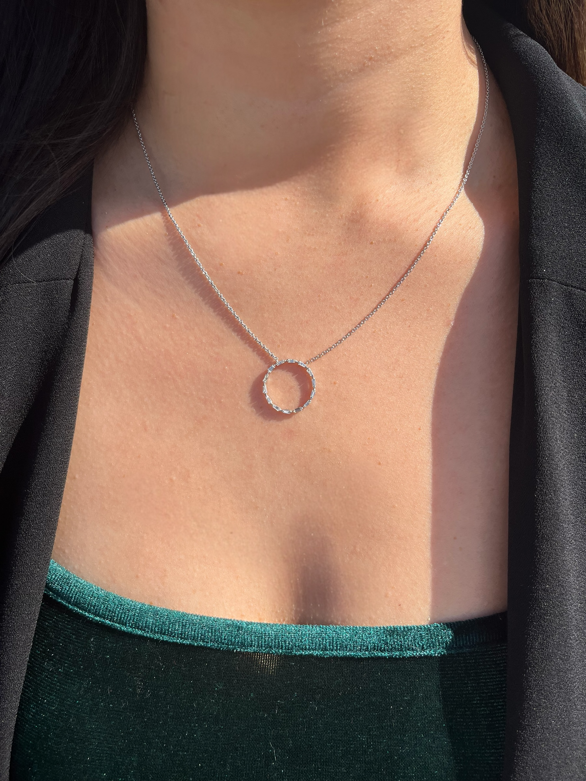 1.2mm Rolo Chain w/ Circle of Life Diamond Baguette Necklace 14K Solid Gold DFN009