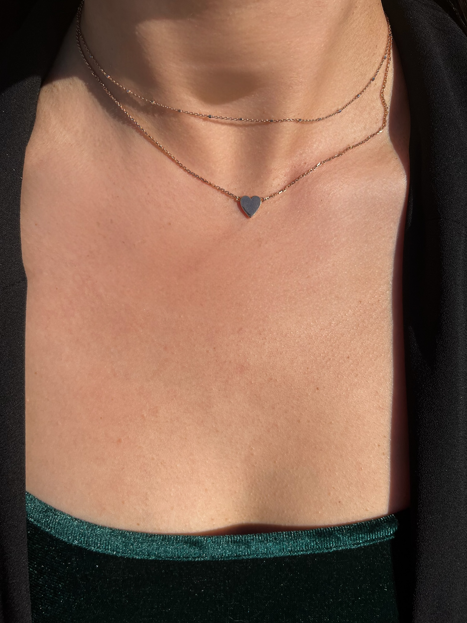 1.1mm Cable Chain w/ Engravable Plain Gold Heart Necklace 14K Gold DFN012