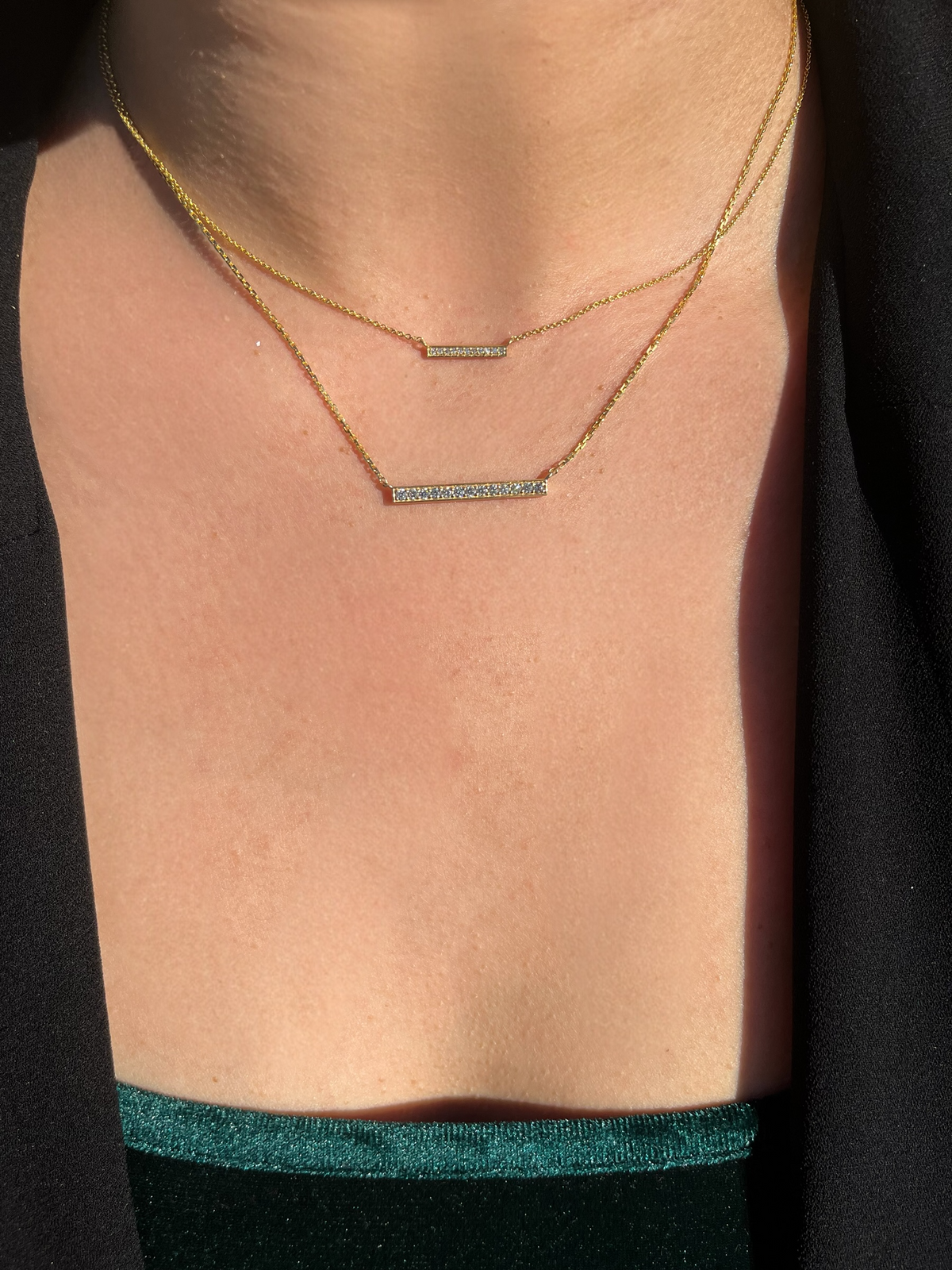 1.2mm Cable Chain w/ Large Diamond Bar Necklace 14K Solid Gold DFN006