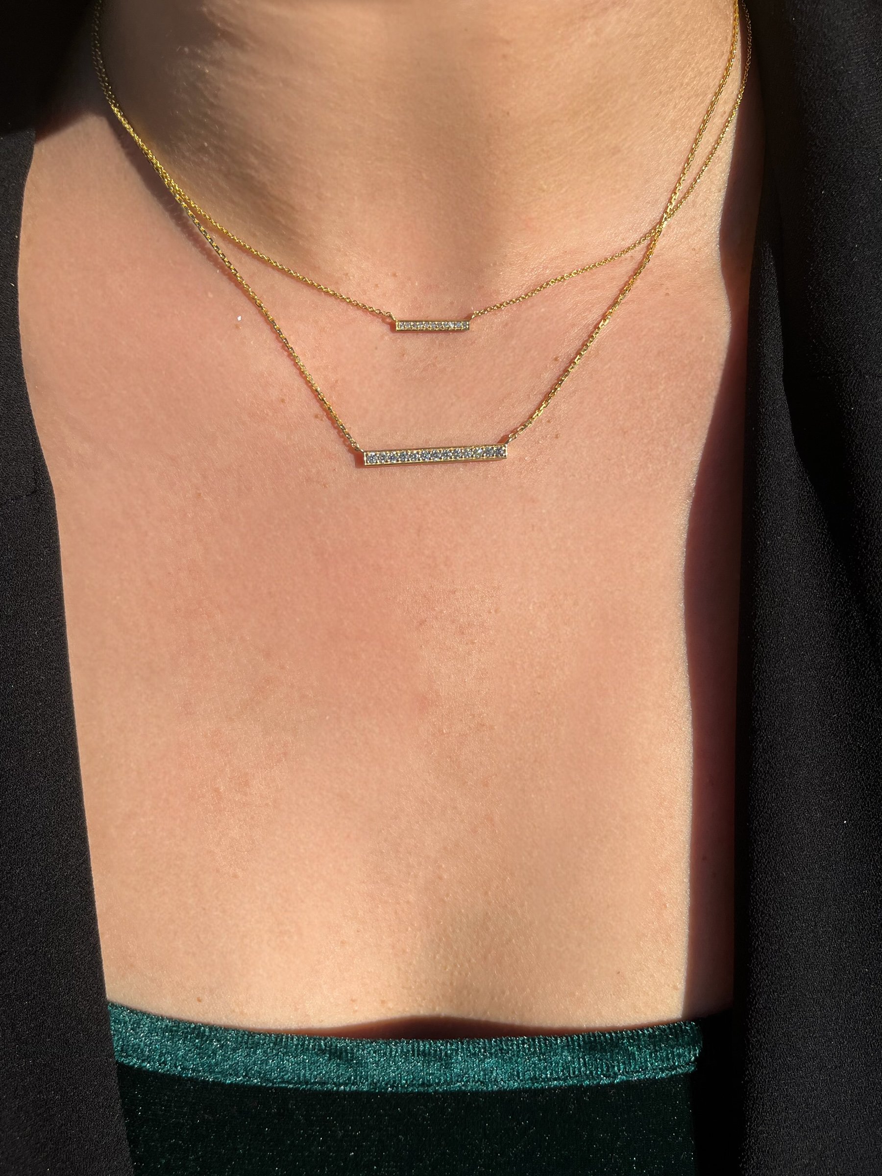 1.2mm Cable Chain w/ Large Diamond Bar Necklace 14K Solid Gold DFN006