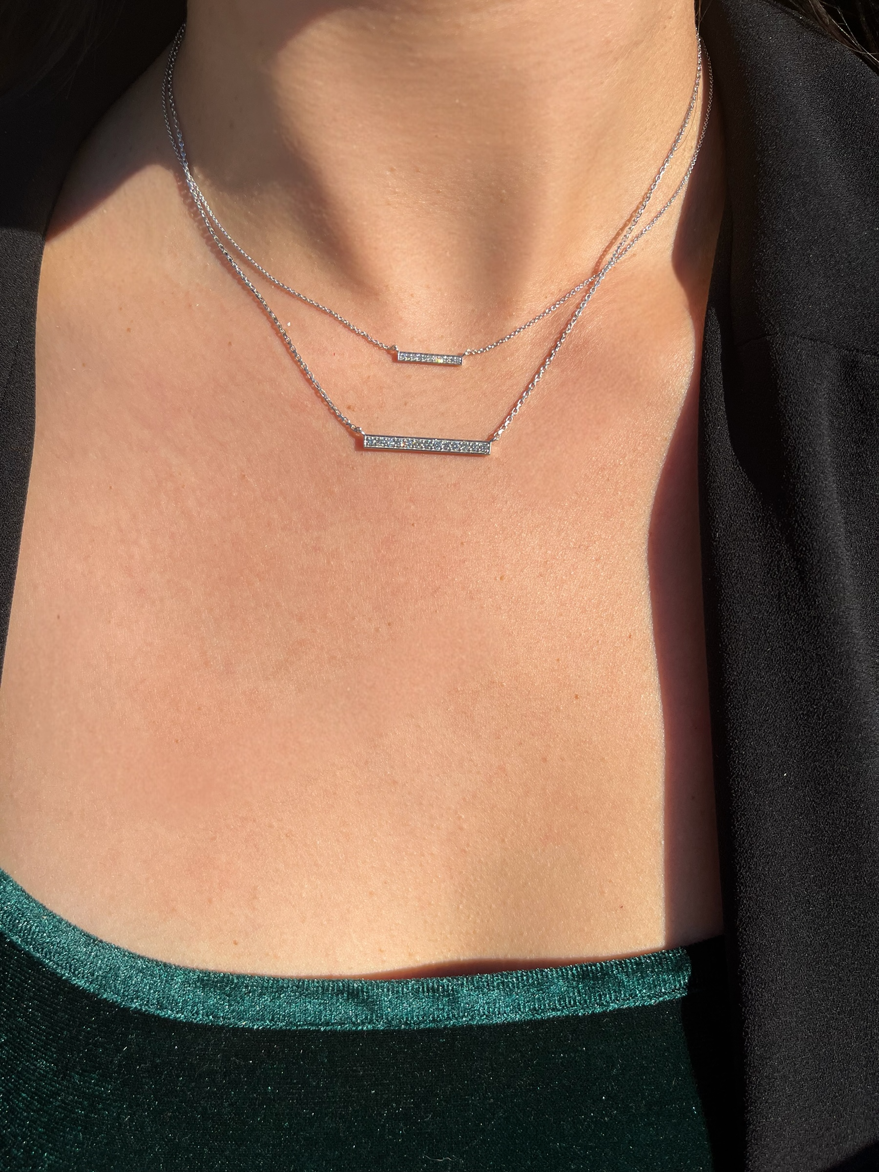 1.2mm Cable Chain w/ Medium Diamond Bar Necklace 14K Solid Gold DFN005