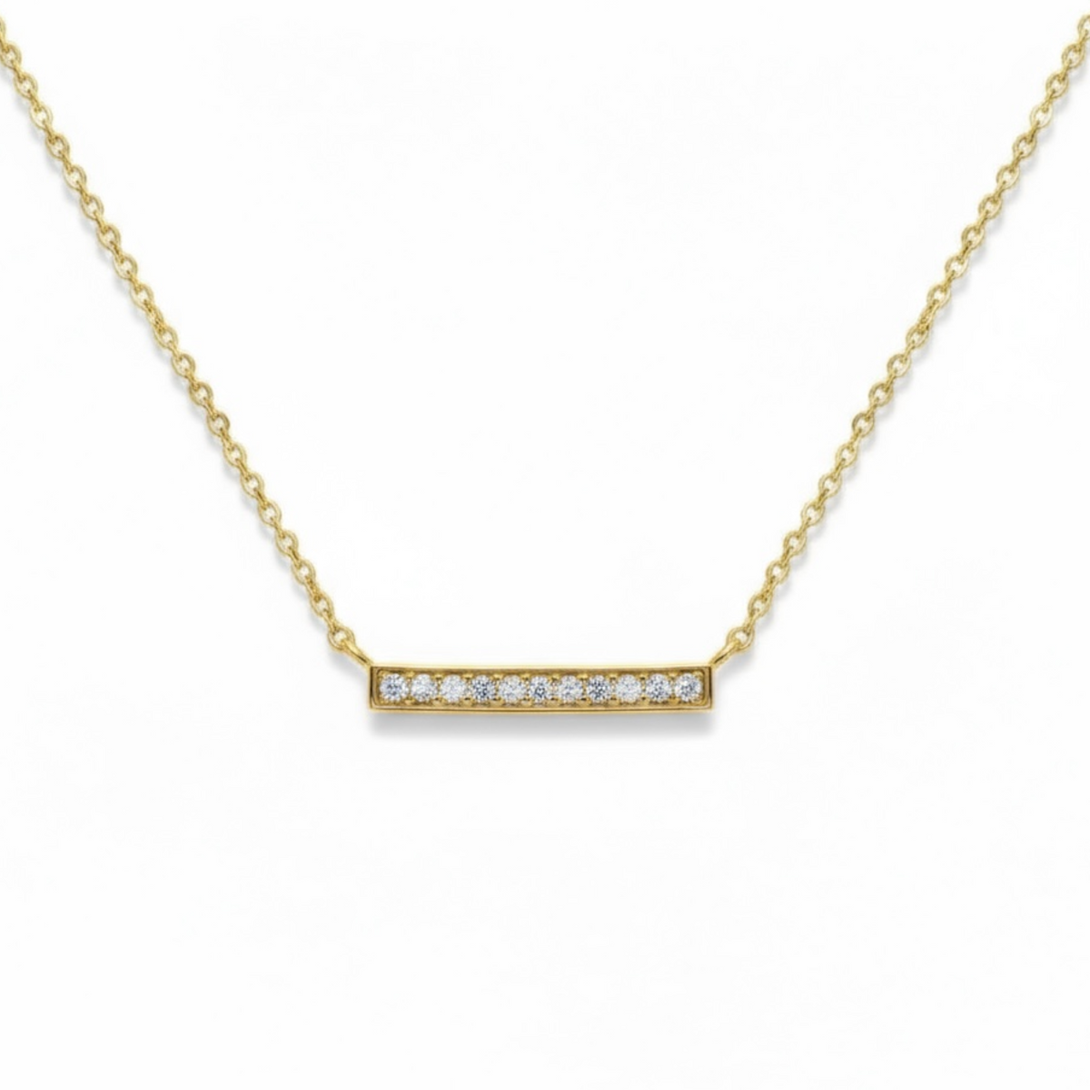 1.0mm Rolo Chain w/ Small Diamond Bar Necklace 14K Solid Gold DFN004