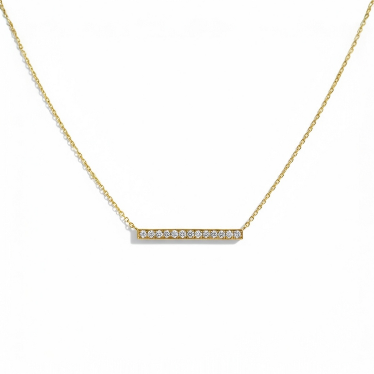 1.2mm Cable Chain w/ Large Diamond Bar Necklace 14K Solid Gold DFN006