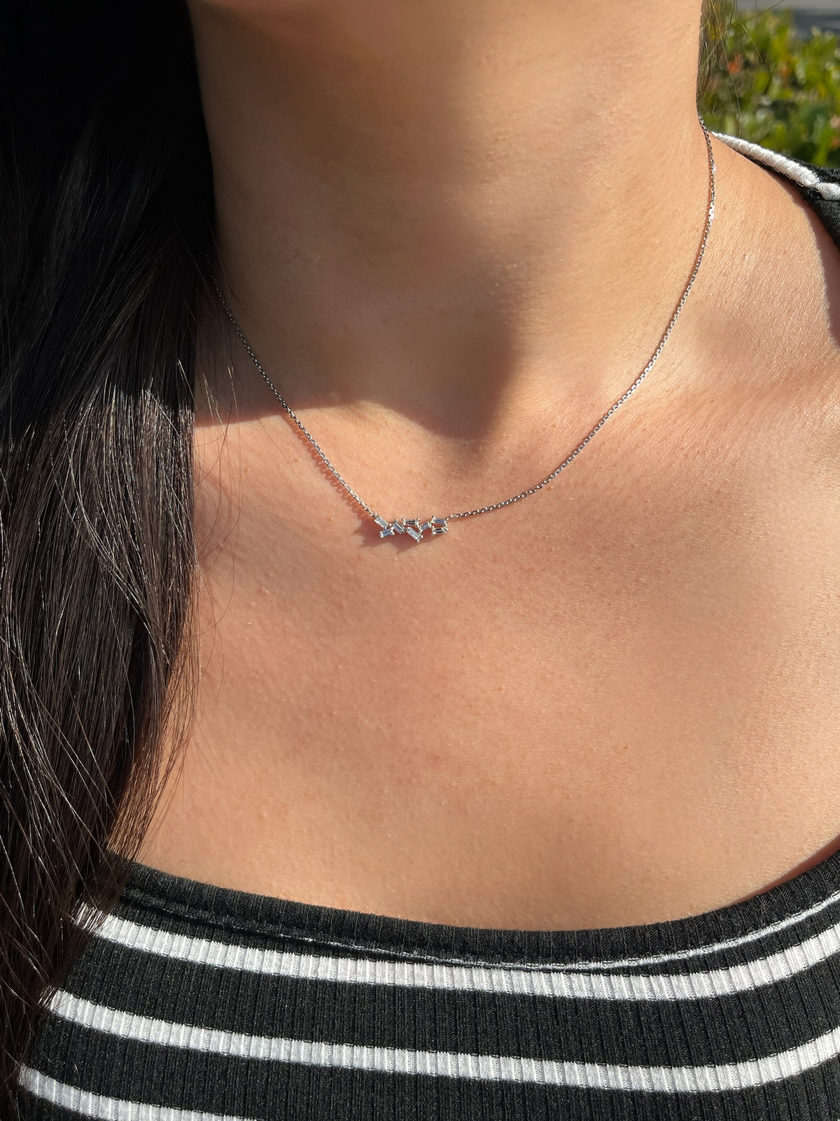 1.2mm Cable Chain w/ Diamond Baguette Cluster Necklace 14K Solid Gold DFN008