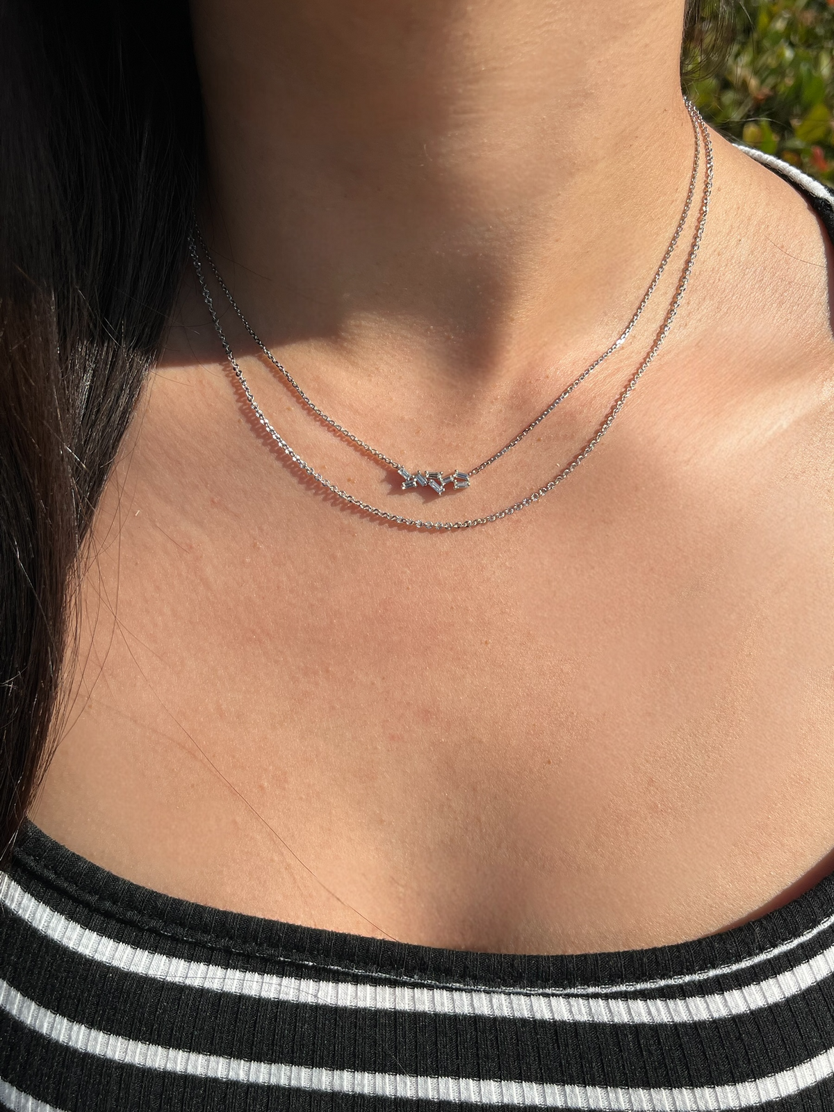 1.2mm Cable Chain w/ Diamond Baguette Cluster Necklace 14K Solid Gold DFN008