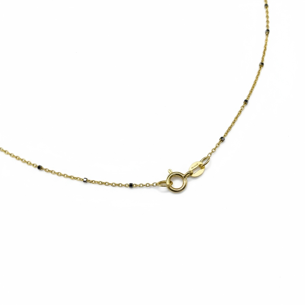 0.9mm Beaded Chain w/ Interlocking Diamond Hearts Two Tone Necklace 14K Gold DFN011