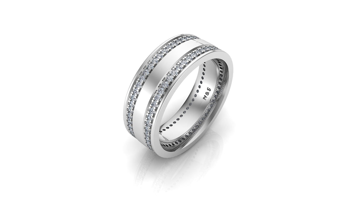 Men&#39;s 1.10ct tw Forever Kobe &amp; Gigi Double Eternity Diamond Wedding Band 14K Gold MR002