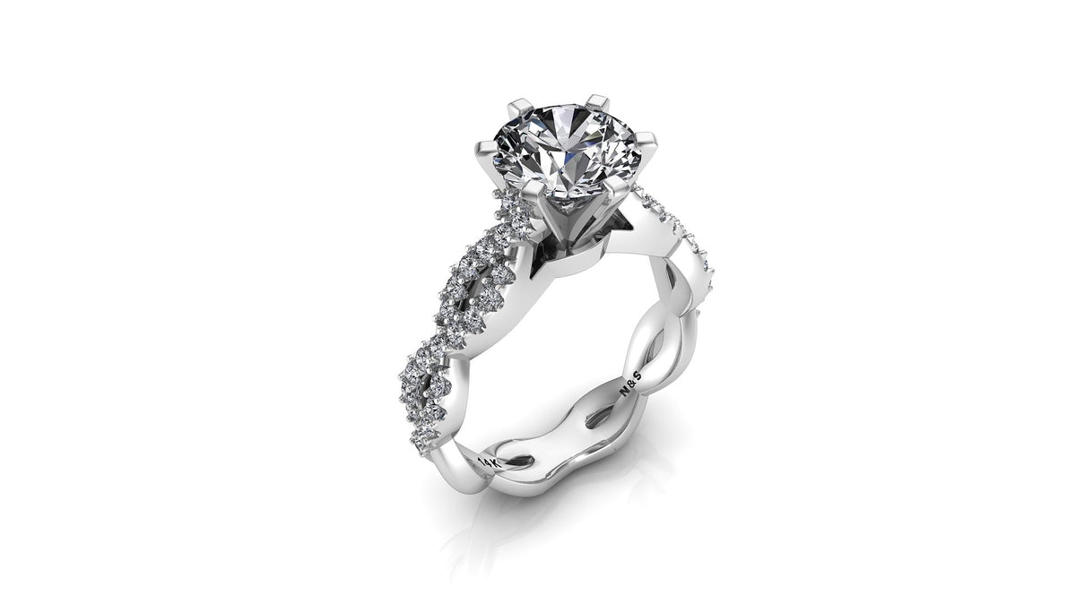 7mm (1.20ct) Stephanie ForeverOne Round Moissanite Diamond Twist Band 14K Gold Engagement Ring MOENG054