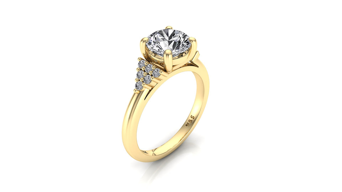 6.5mm (1.00ct) ForeverOne Round Moissanite Diamond Pave Engagement Ring 14K Gold MOENG089